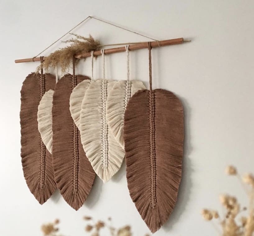 Neutral Shaggy Macrame Feathers/Leaves by Damla