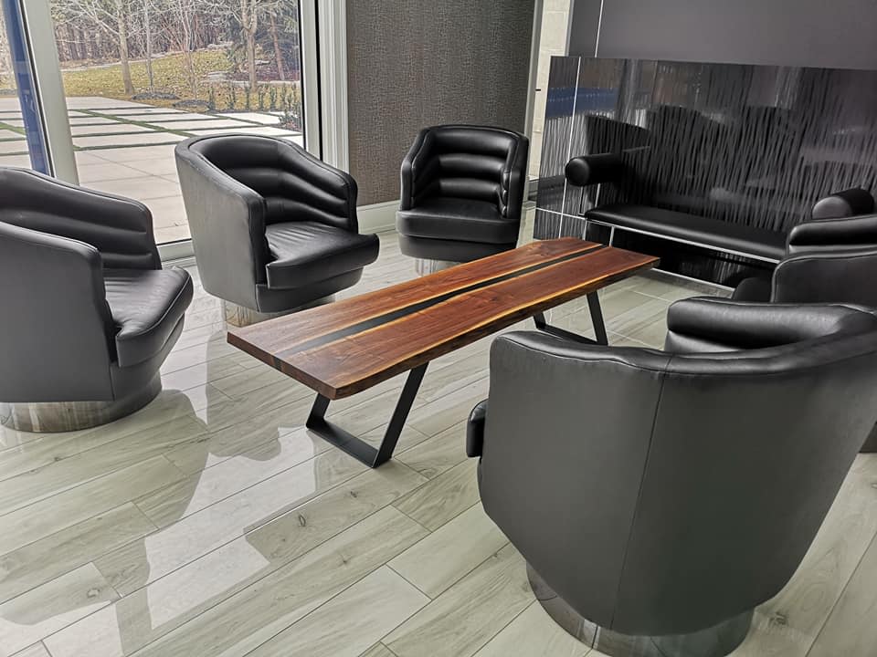 Wooden and black river table 