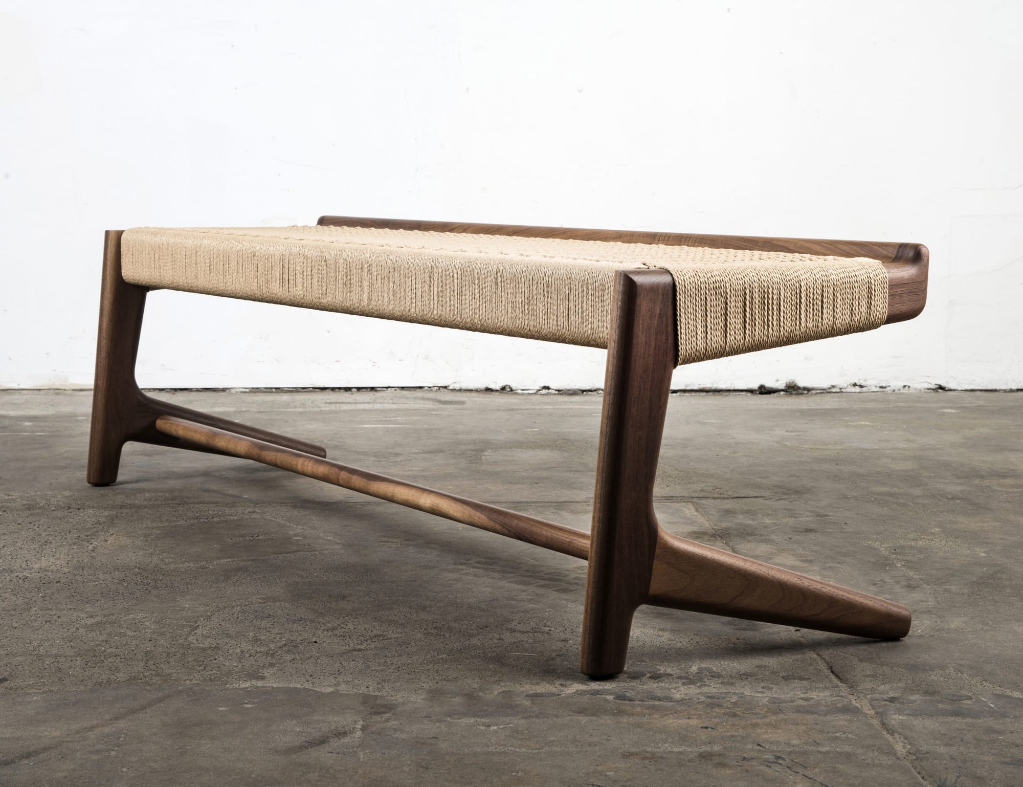 Rian Cantilever Long Bench, Hardwood, Woven Danish Cord by