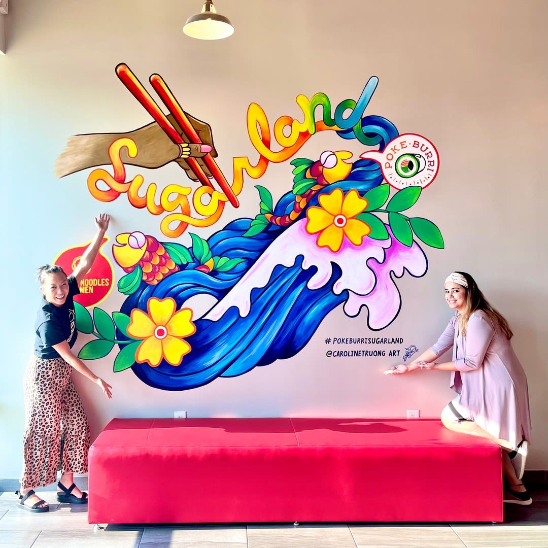 Interior Mural for Restaurant by Caroline Truong Art at Poke Burri