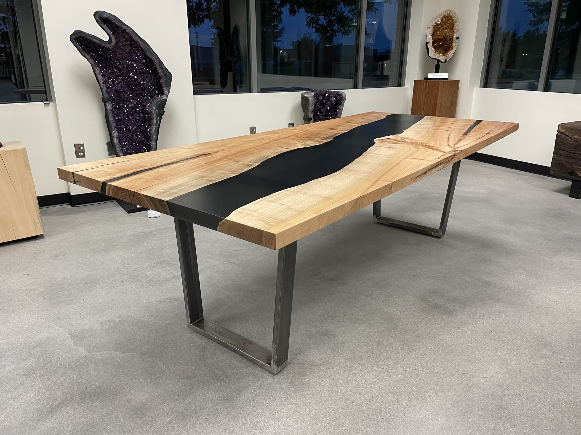 Live Edge Epoxy River Dining Table with Black Epoxy - KC Custom