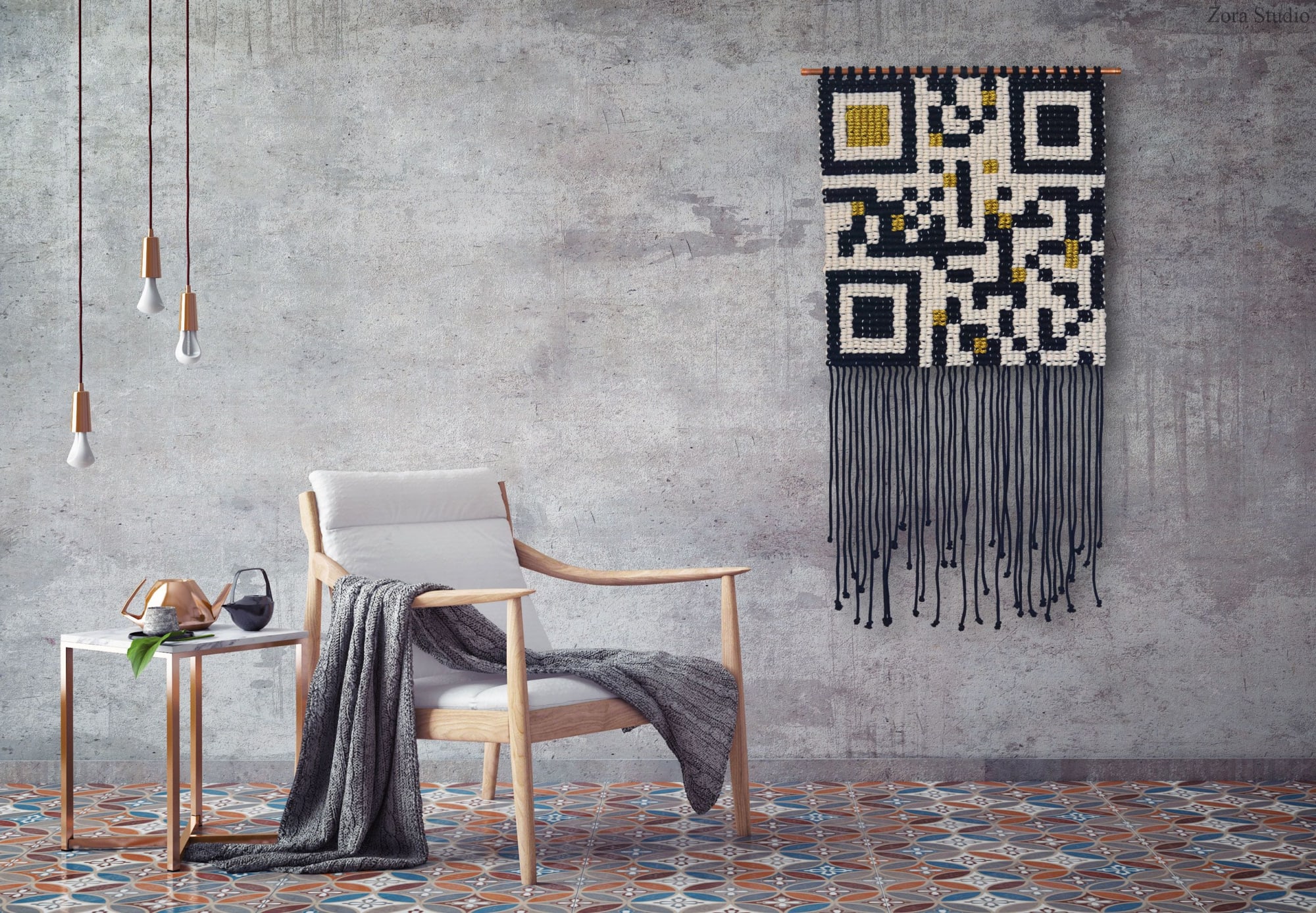 QR Code Weave - Custom Message Macrame by Zora Studio | Wescover
