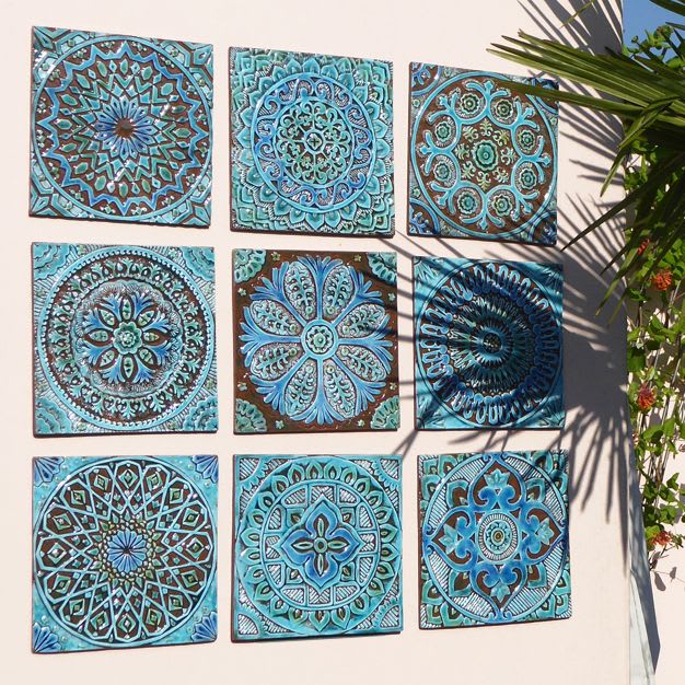 9 circles - Blue & white moroccan ceramic wall art / GVEGA