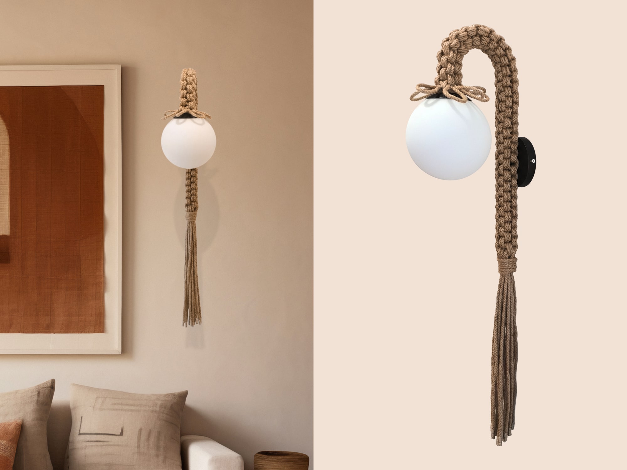 Pensil Jute Macrame Wall Sconce Organic Modern Design