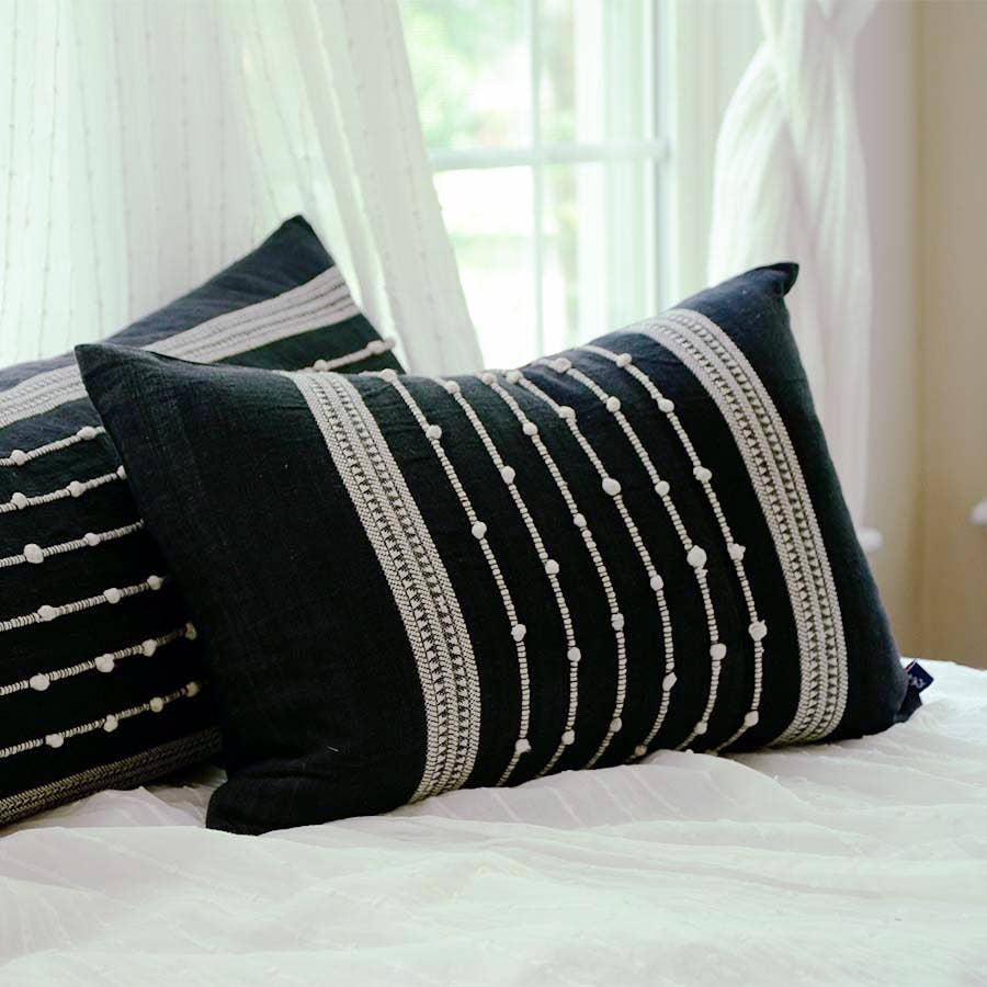 Black Textured Eco Friendly Lumbar Pillow - Kishmish