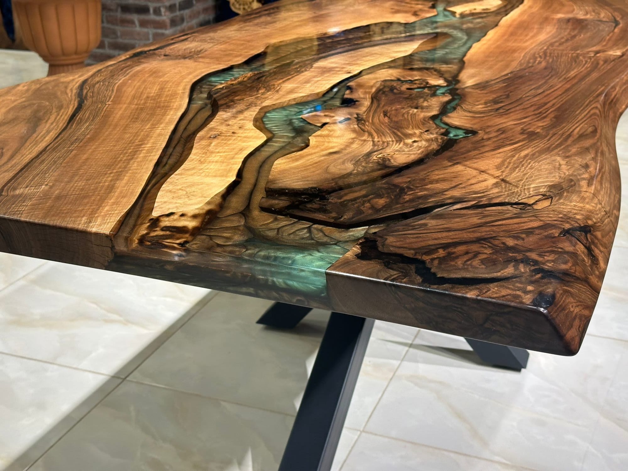 Dark Walnut Epoxy Resin Dining Table by Gül Natural Furniture