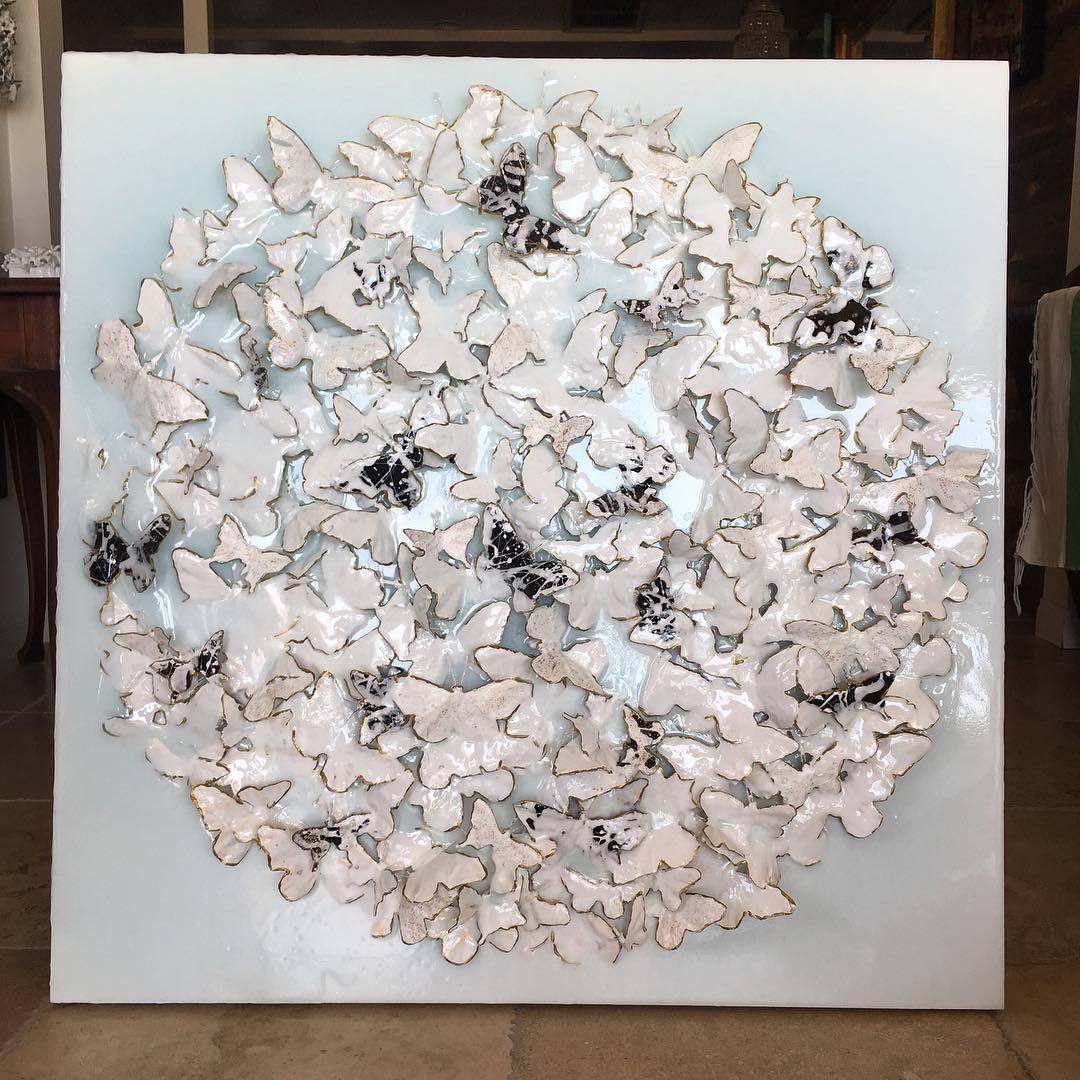 White resin butterfly sculpture wall decor