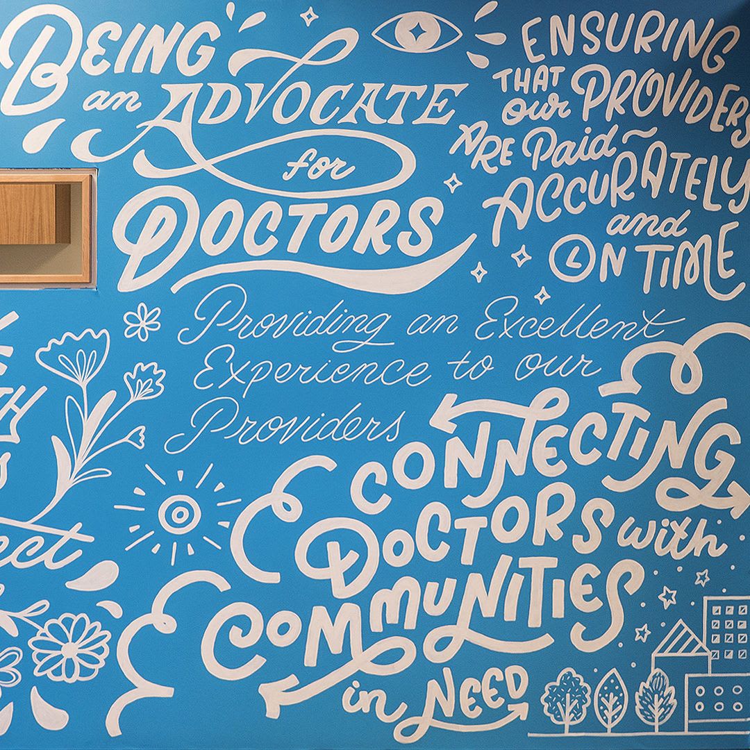 CHG Healthcare Purpose Mural by Ann Chen (Annlettering) seen at CHG Healthcare, Midvale Wescover