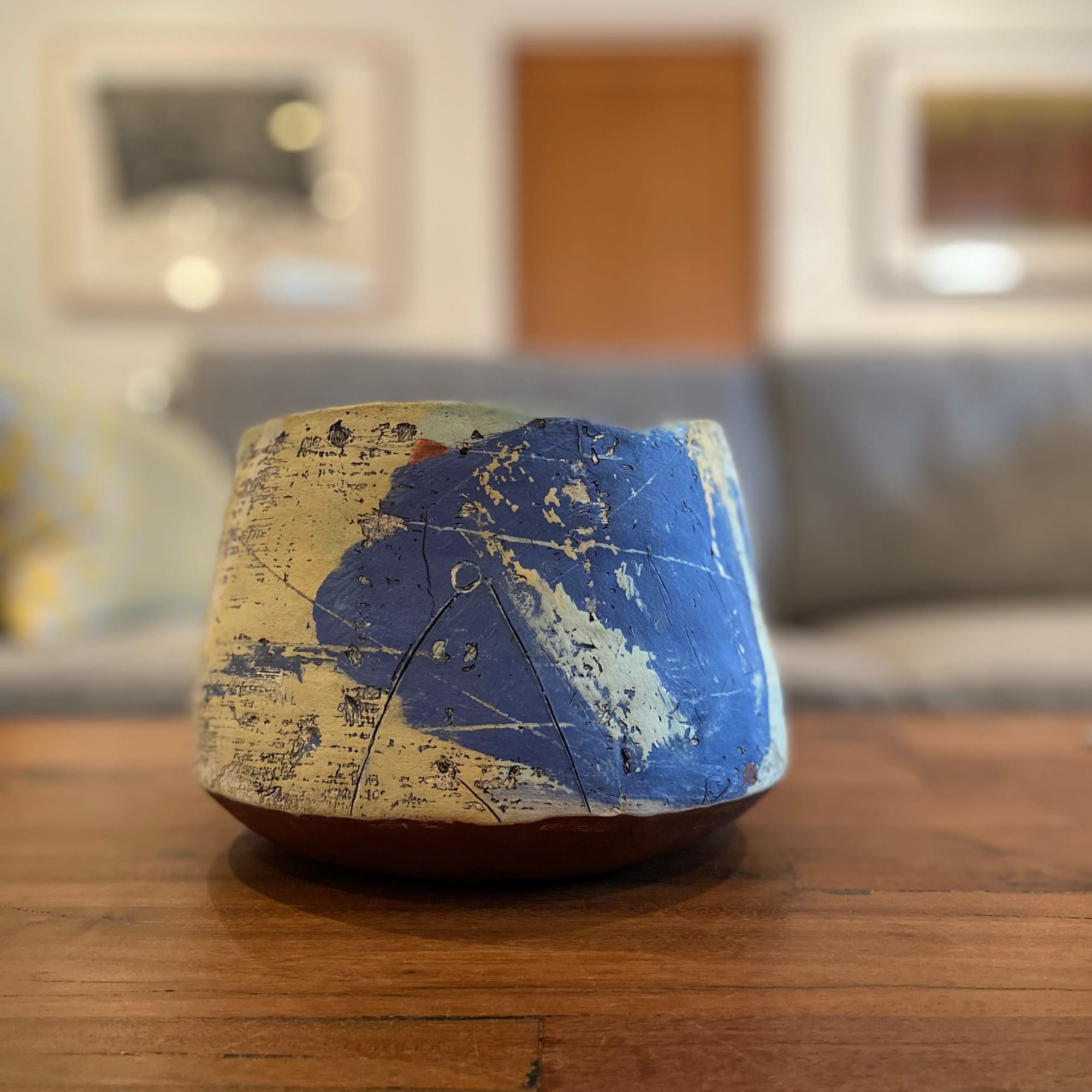 Handmade Hand-Painted Monoprint Decorative Bowl by cursive m