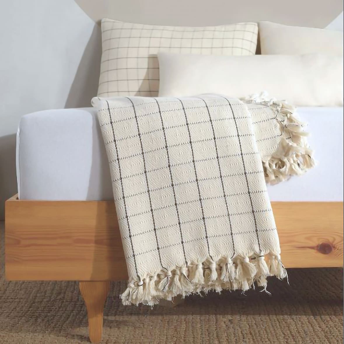 Cream plaid throw discount blanket