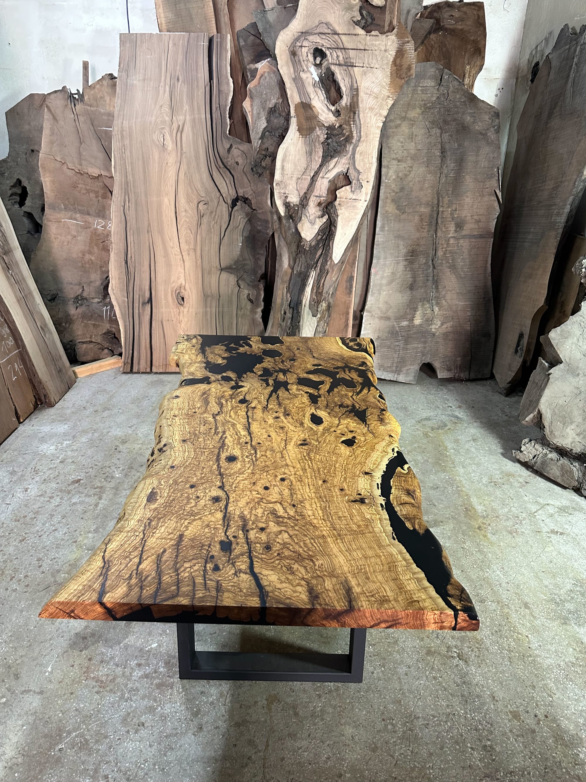 Live edge Clear Epoxy Table made from olive wood | Iron's Custom Wood