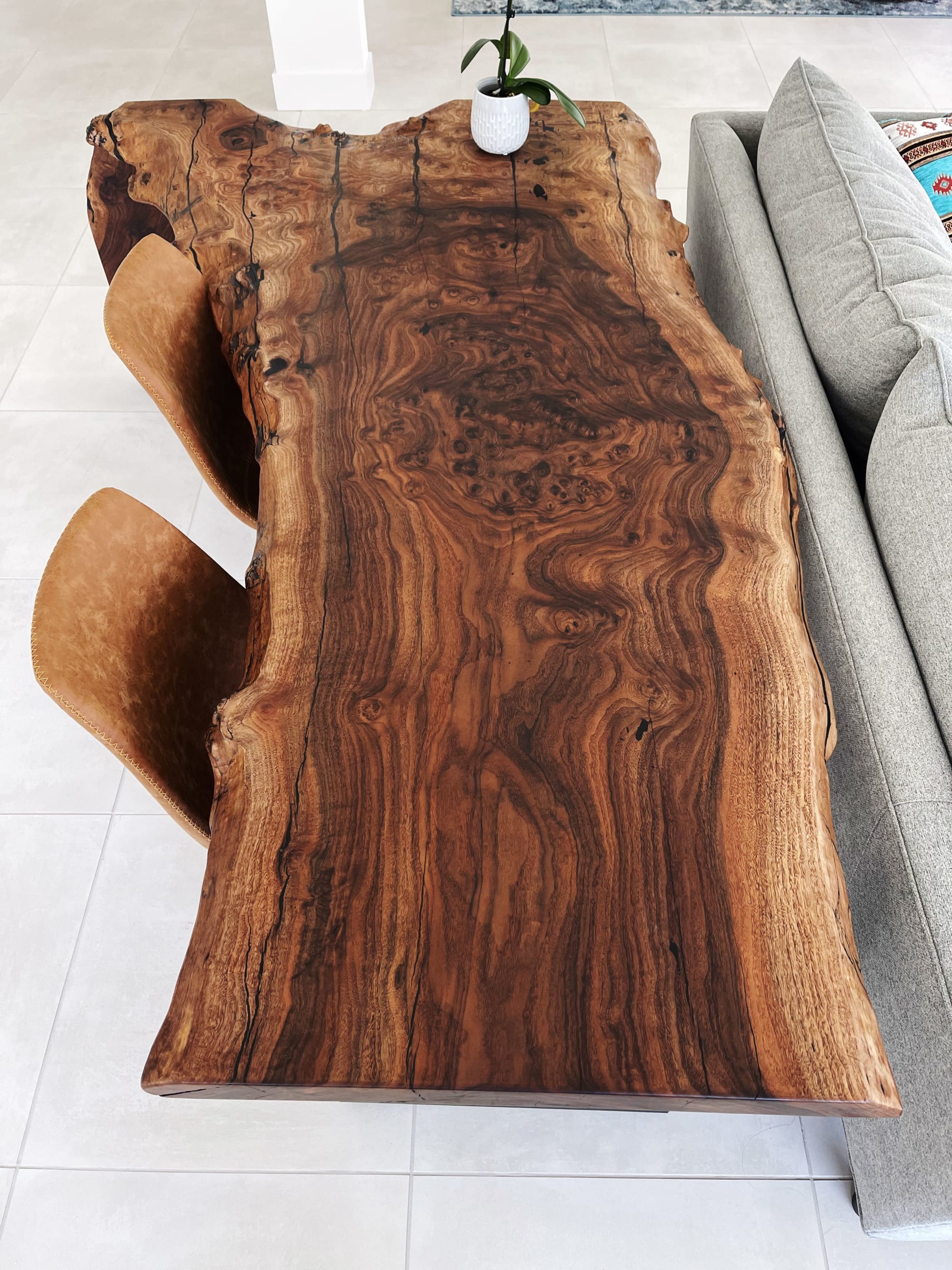 Walnut Burl Live Edge Waterfall Large Desk by Lumberlust Designs