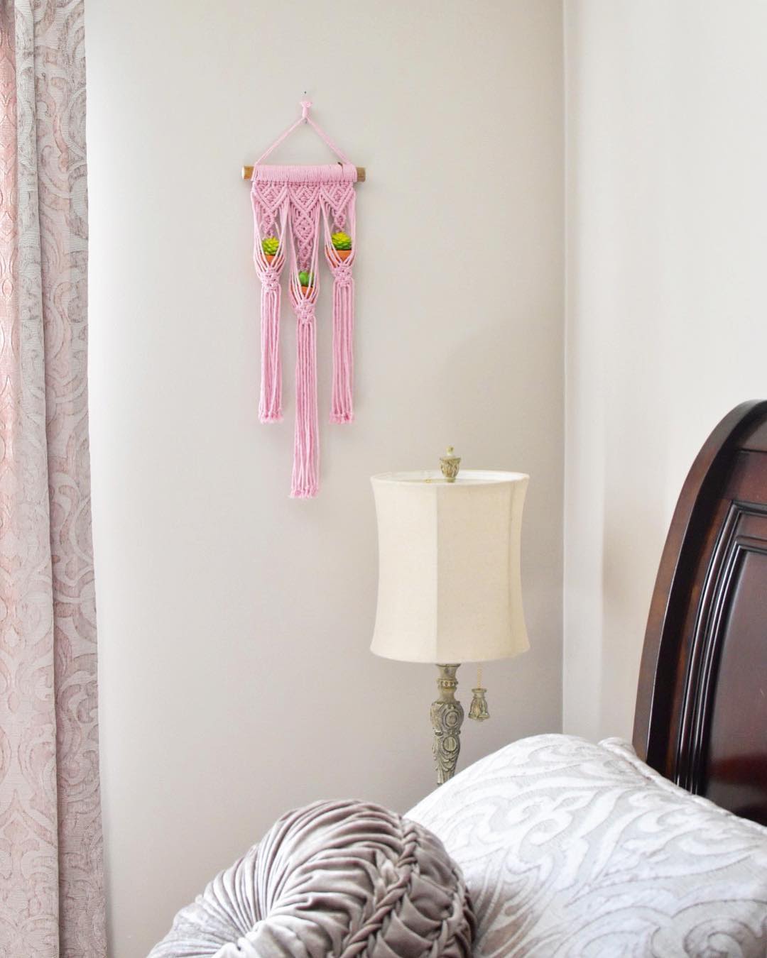 Mini pink macrame plant hanger