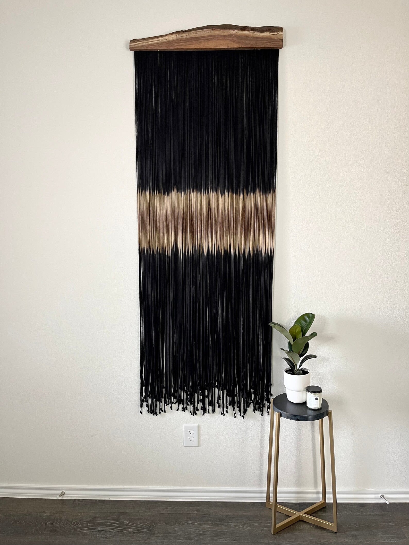 Layered Macramé Wall Hanging with Tassel in Natural Cream + Black, Fibre  Art Wall Hanger