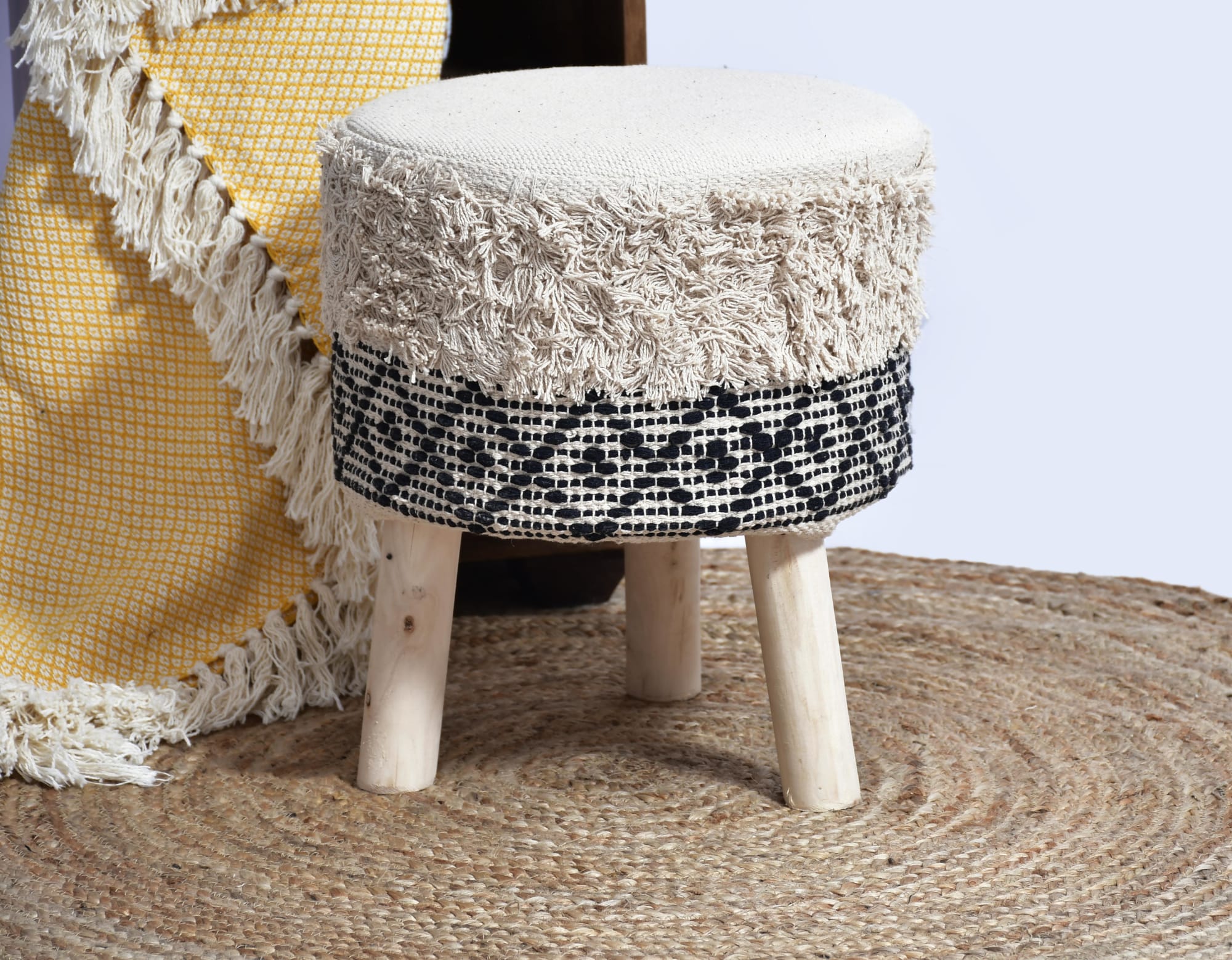 Artisanal Crafted Handloom Wood Stool_ Mango wood chair by Humanity