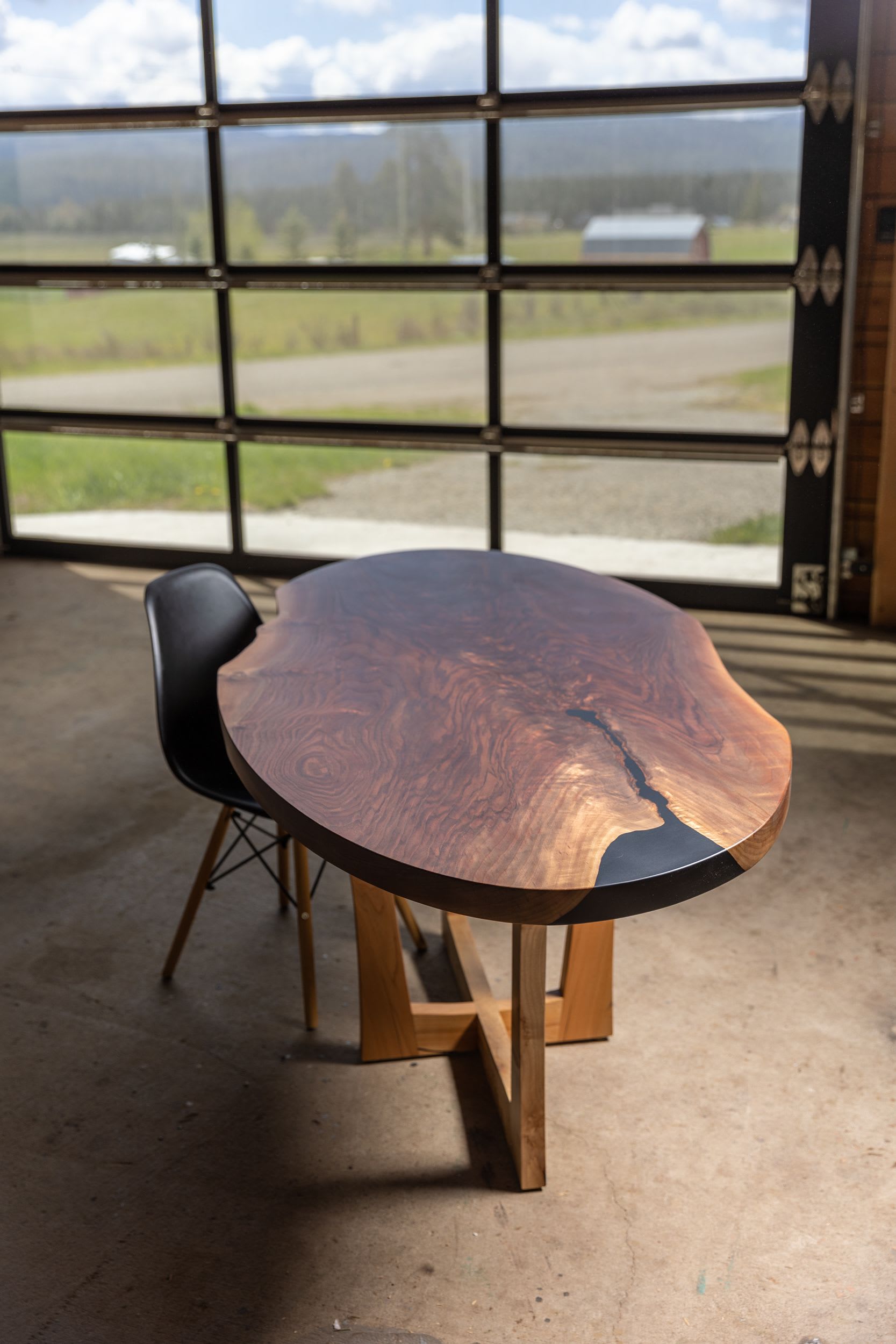 Walnut and discount black dining table