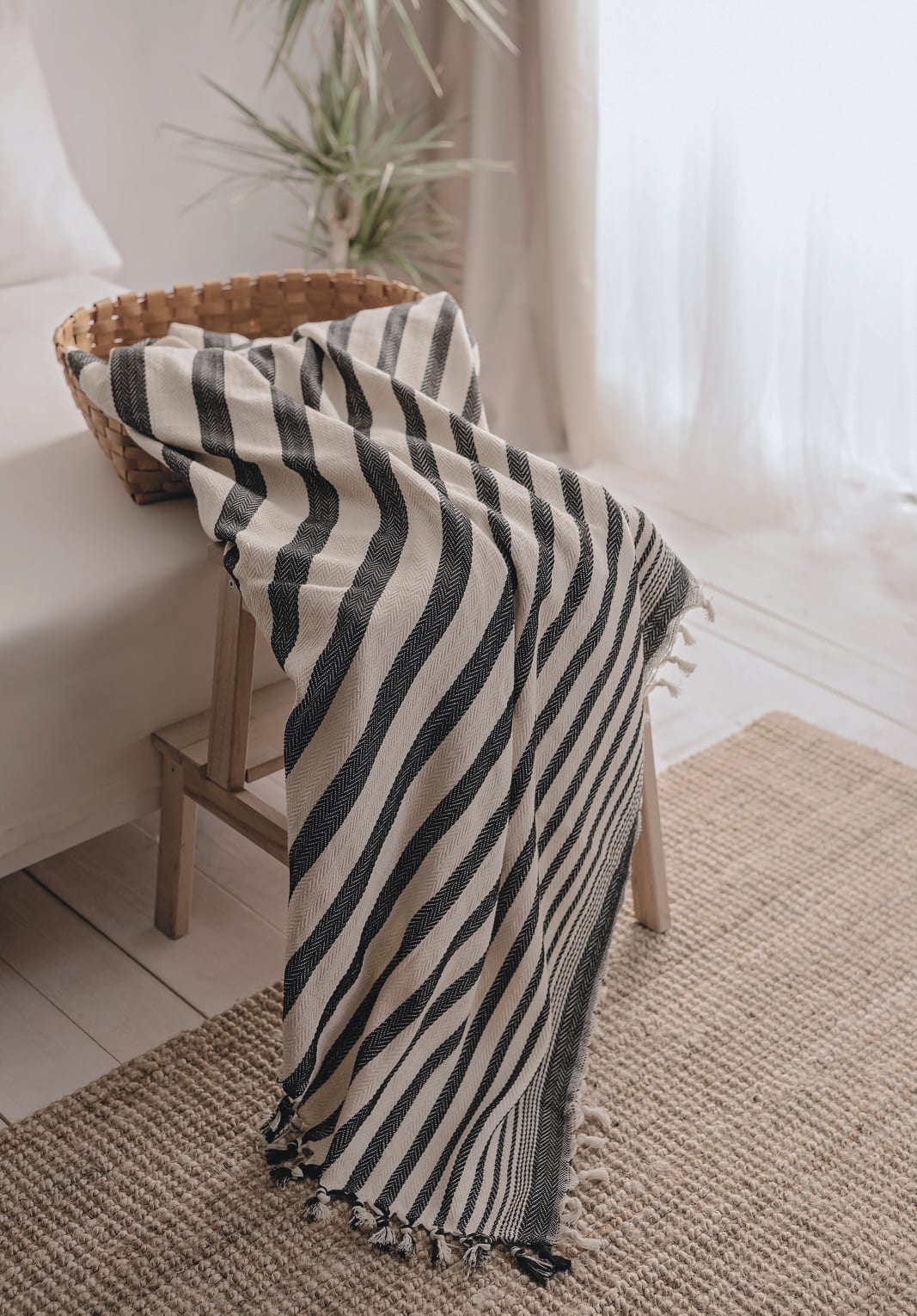 Black Cream Striped Throw Blanket Bed Spread