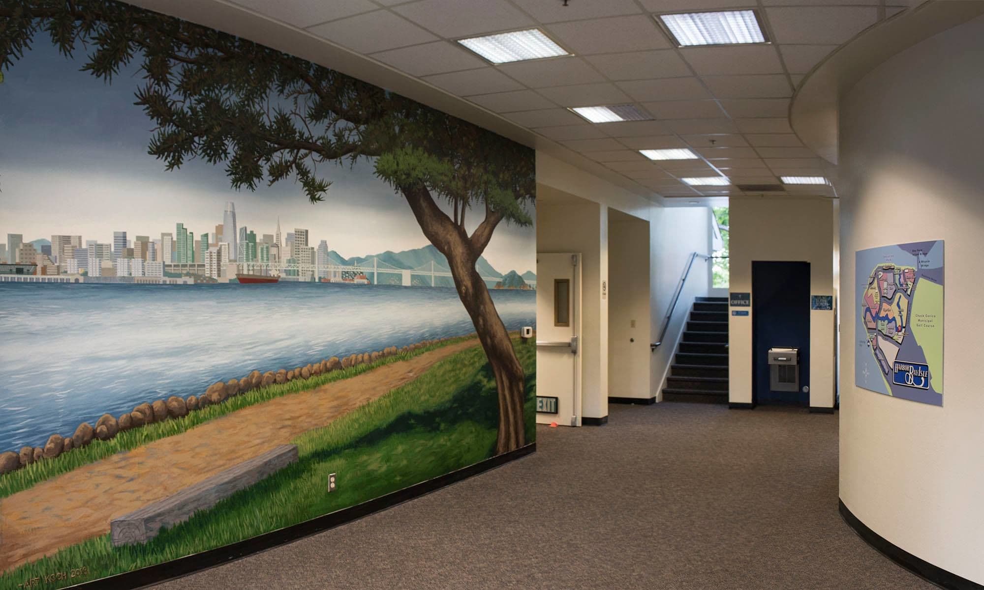 Mural of San Francisco Skyline with Map of Harbor Bay Isle