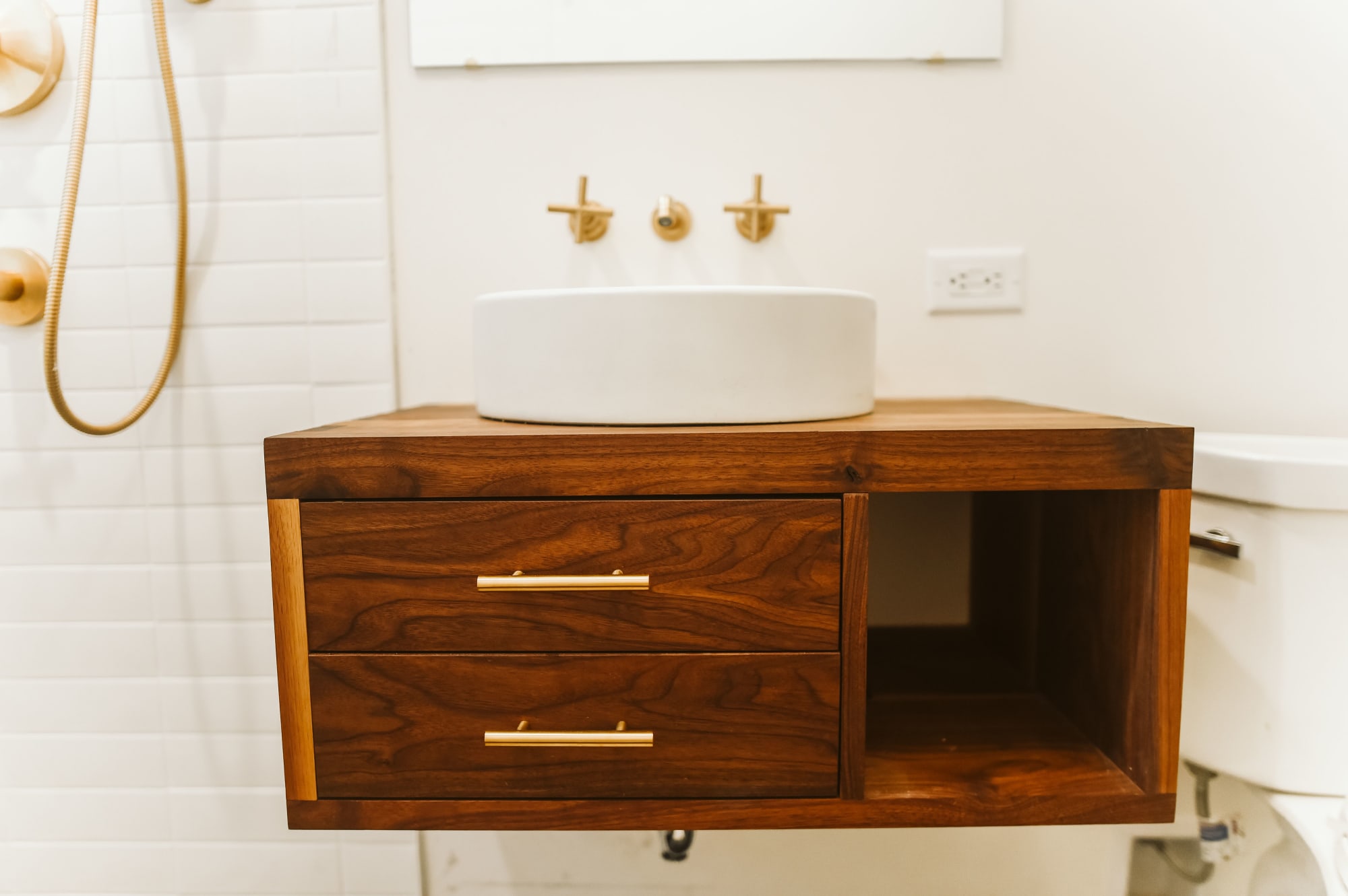 Mid Century Modern Vanity with Gold Hardware