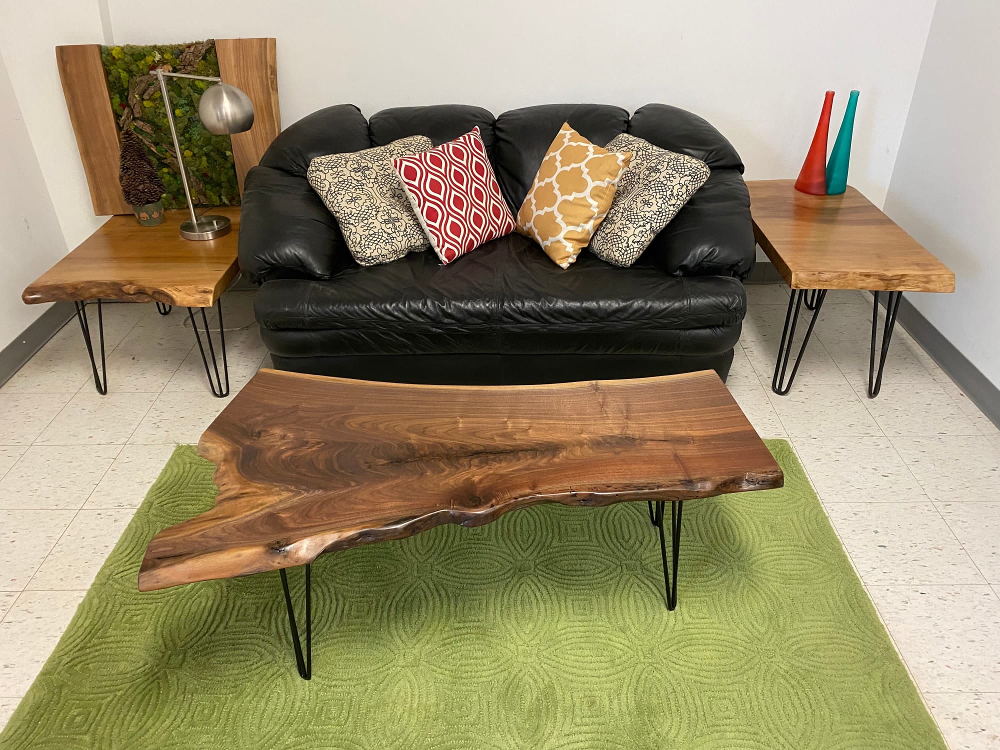 Live Edge Walnut Wood Slab Coffee Table with Turned Legs