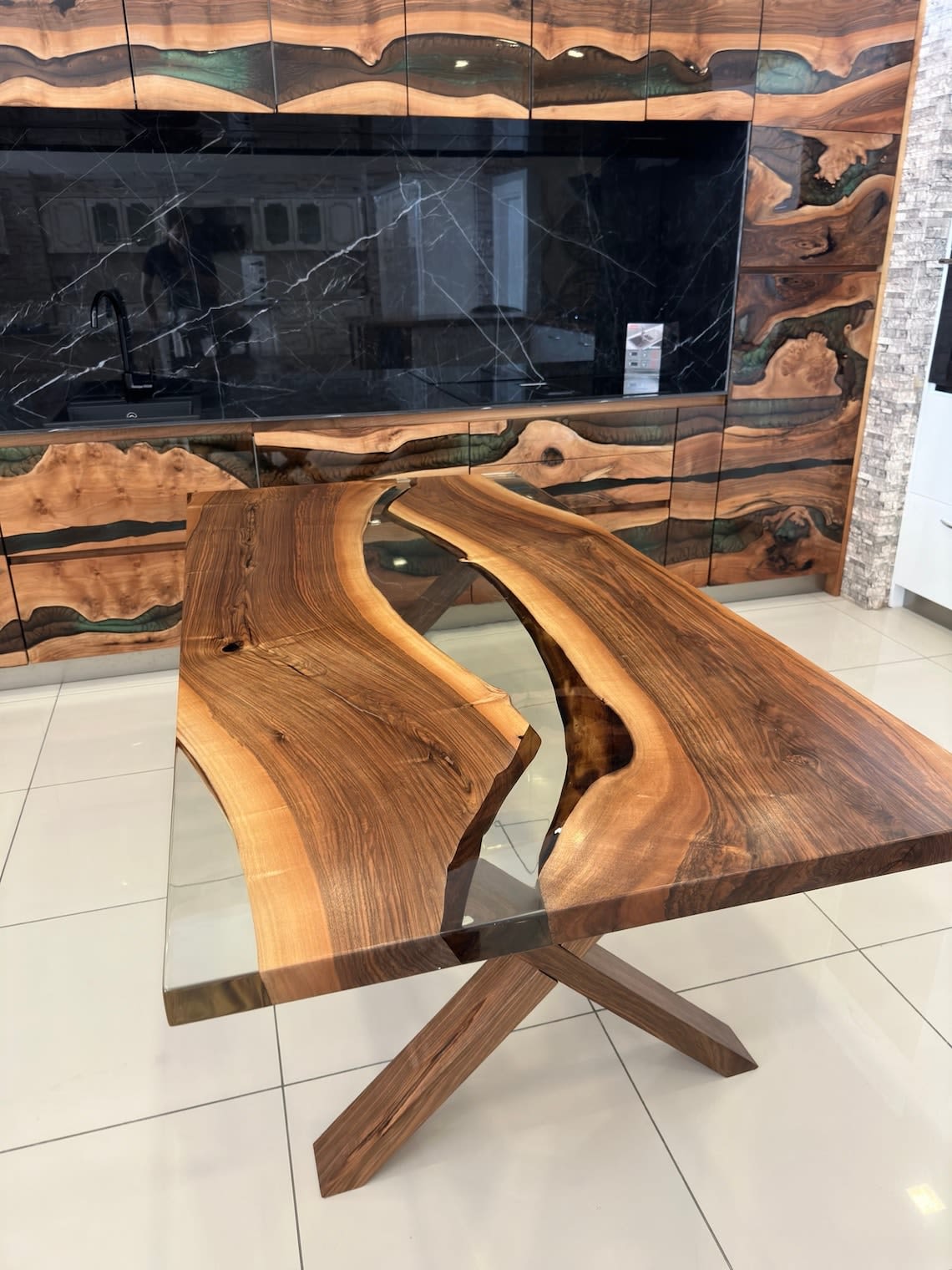 Walnut Resin Live Edge Dining Table - Resin Epoxy Table by Tinella