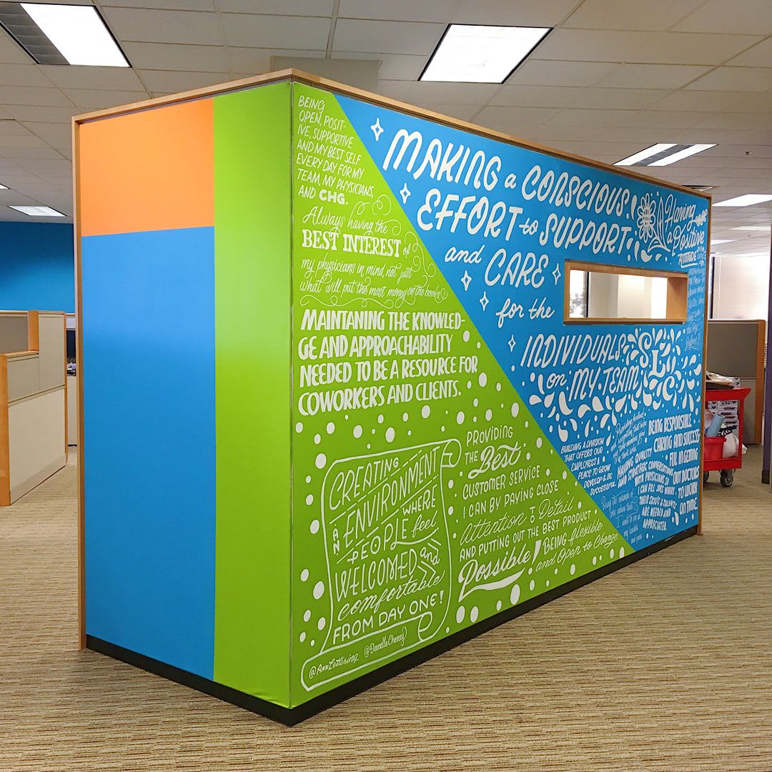 CHG Healthcare Purpose Mural by Ann Chen (Annlettering) seen at CHG Healthcare, Midvale Wescover