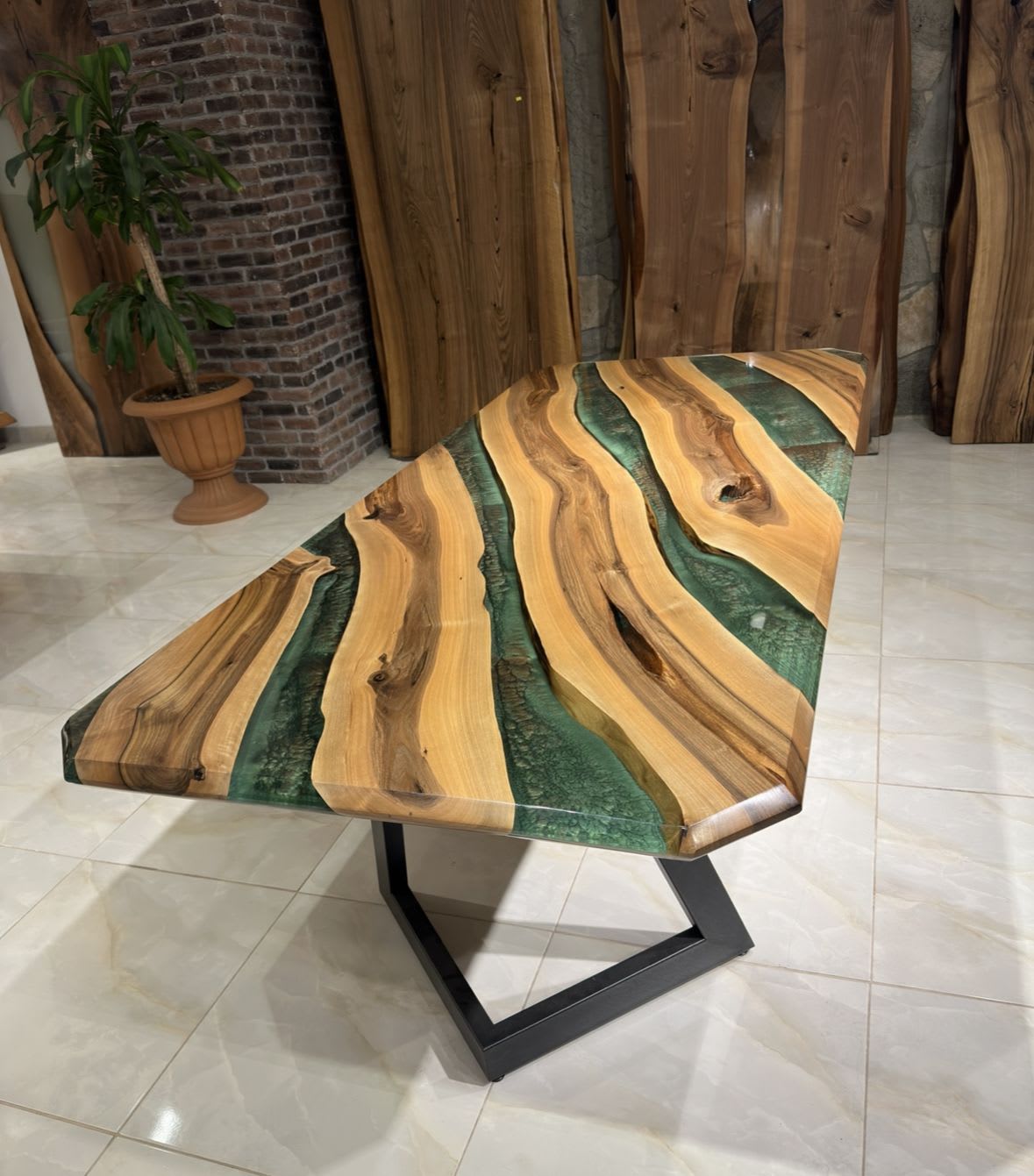 Special Green Color Epoxy Resin Table by Gül Natural Furniture