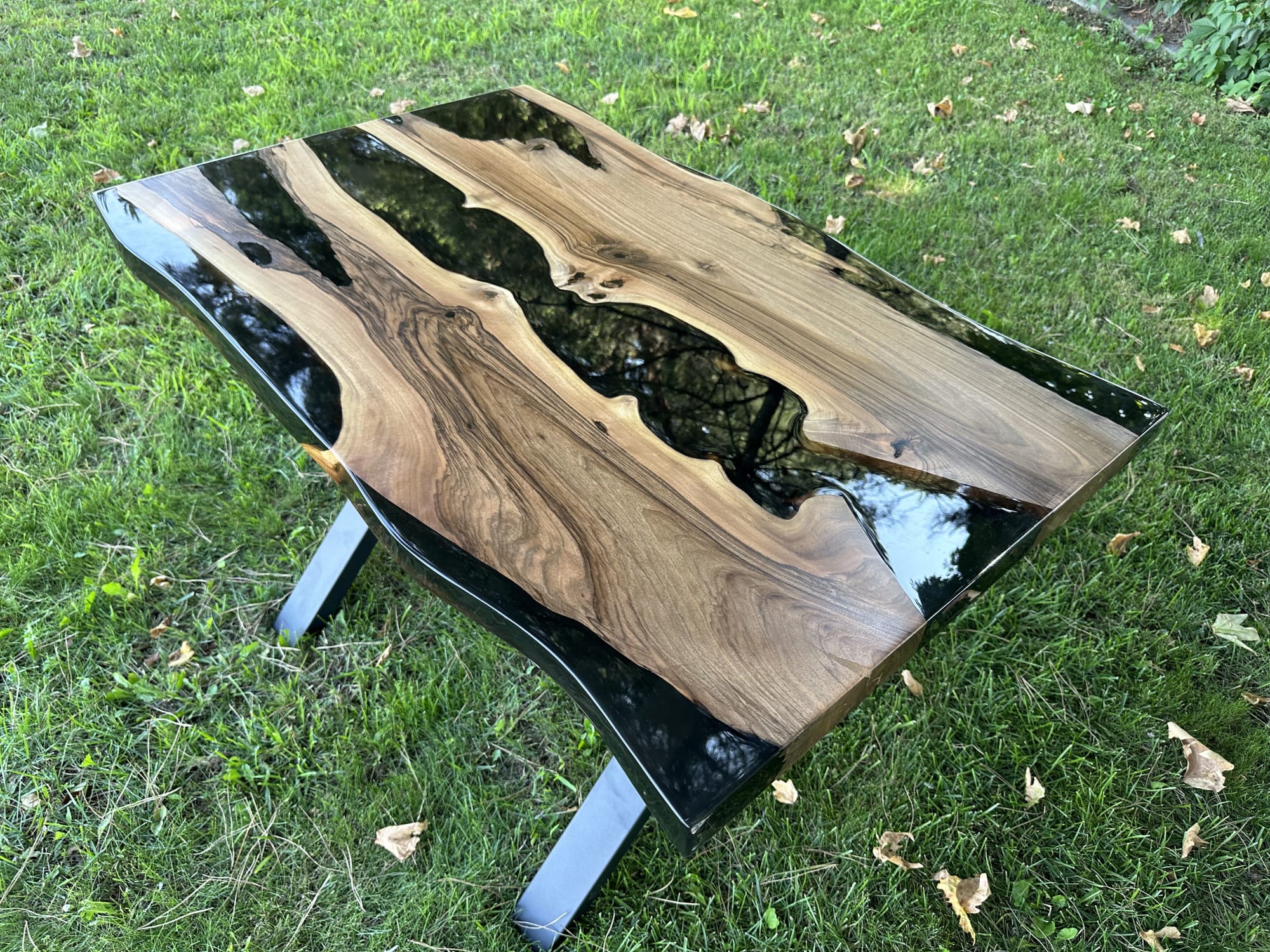 Live edge walnut on sale epoxy table