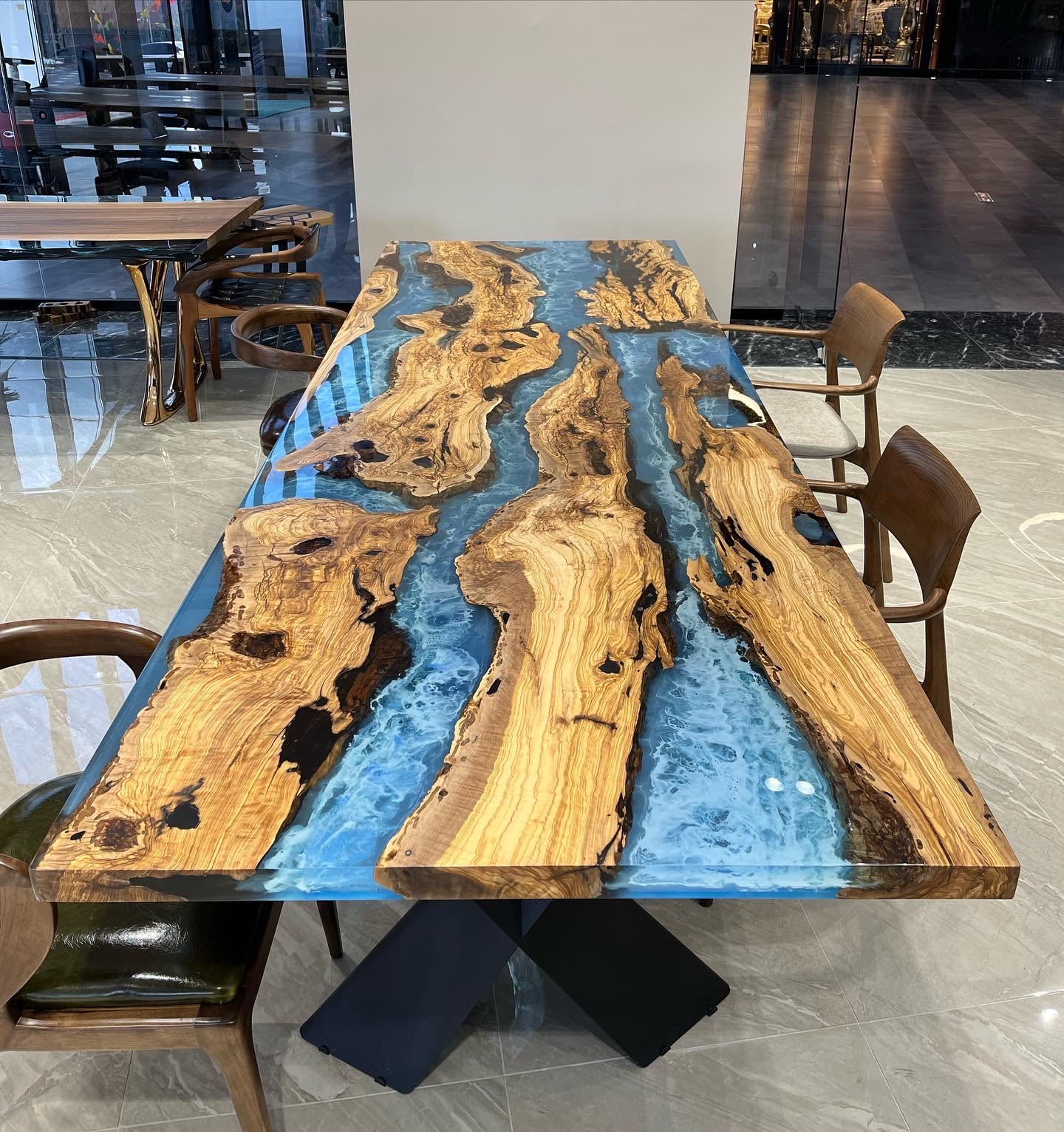 Live edge blue 2024 epoxy table