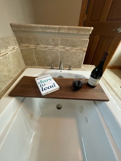 Rustic wood bath caddy, bathtub tray