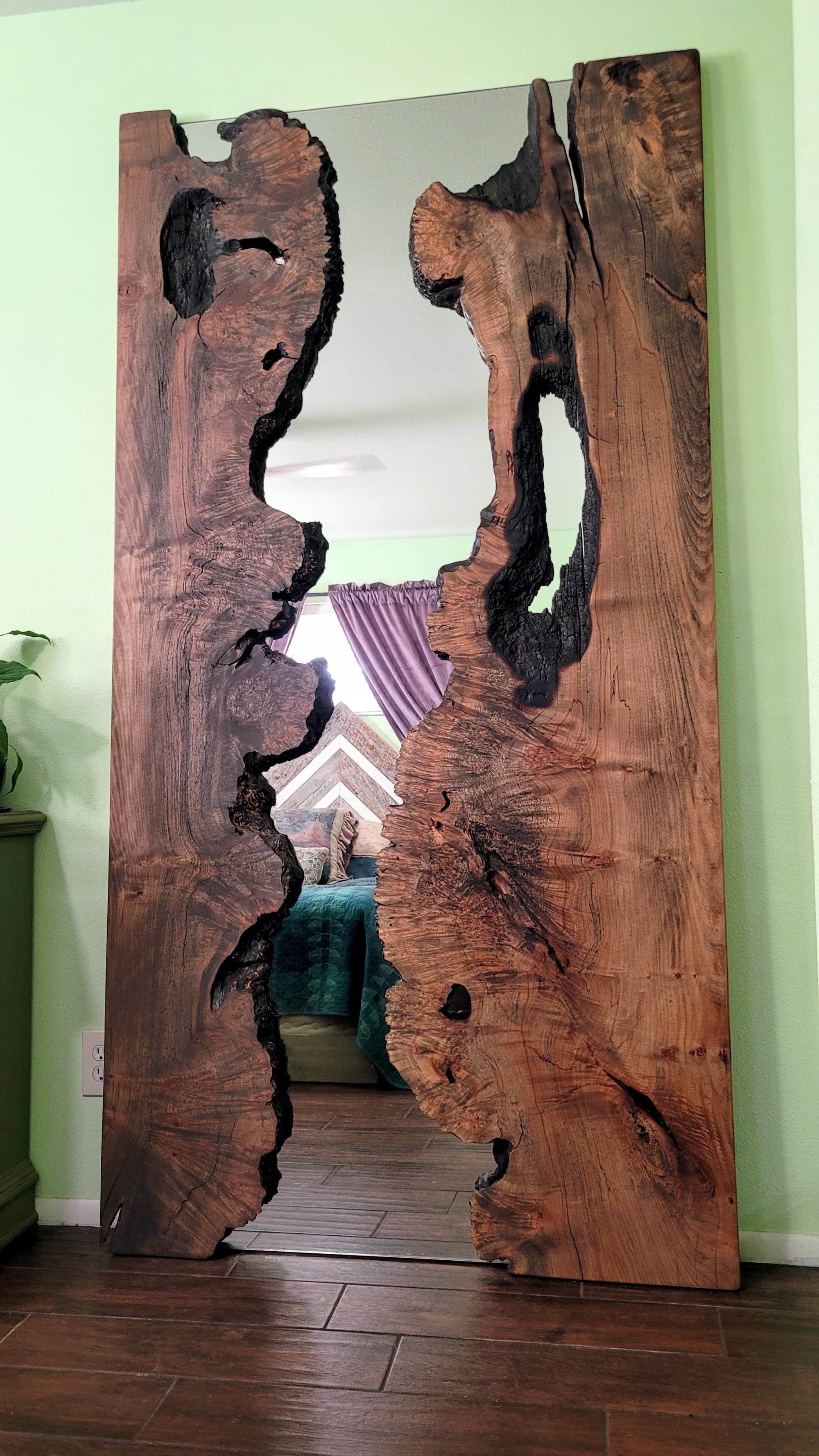 Live Edge Mirror 44x85 Wildfire Charred Maple by Lumberlust
