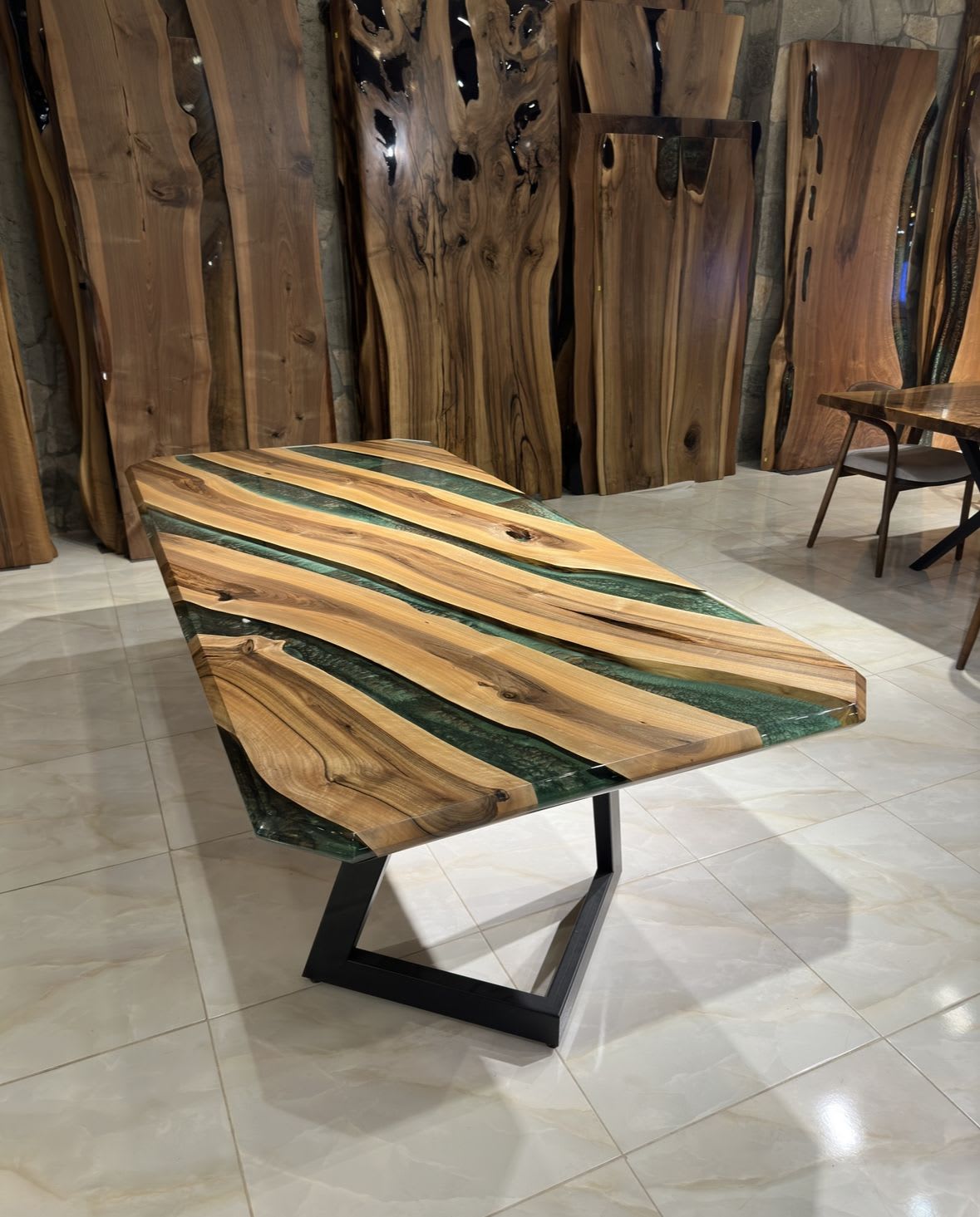 Special Green Color Epoxy Resin Table by Gül Natural Furniture