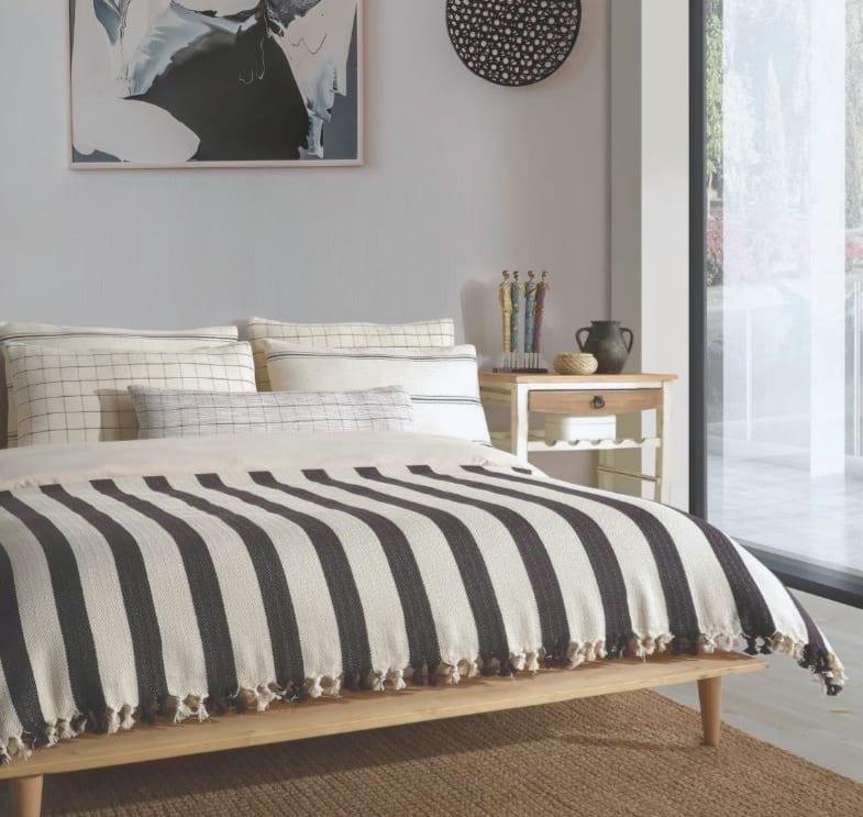 Black and discount white bed throw