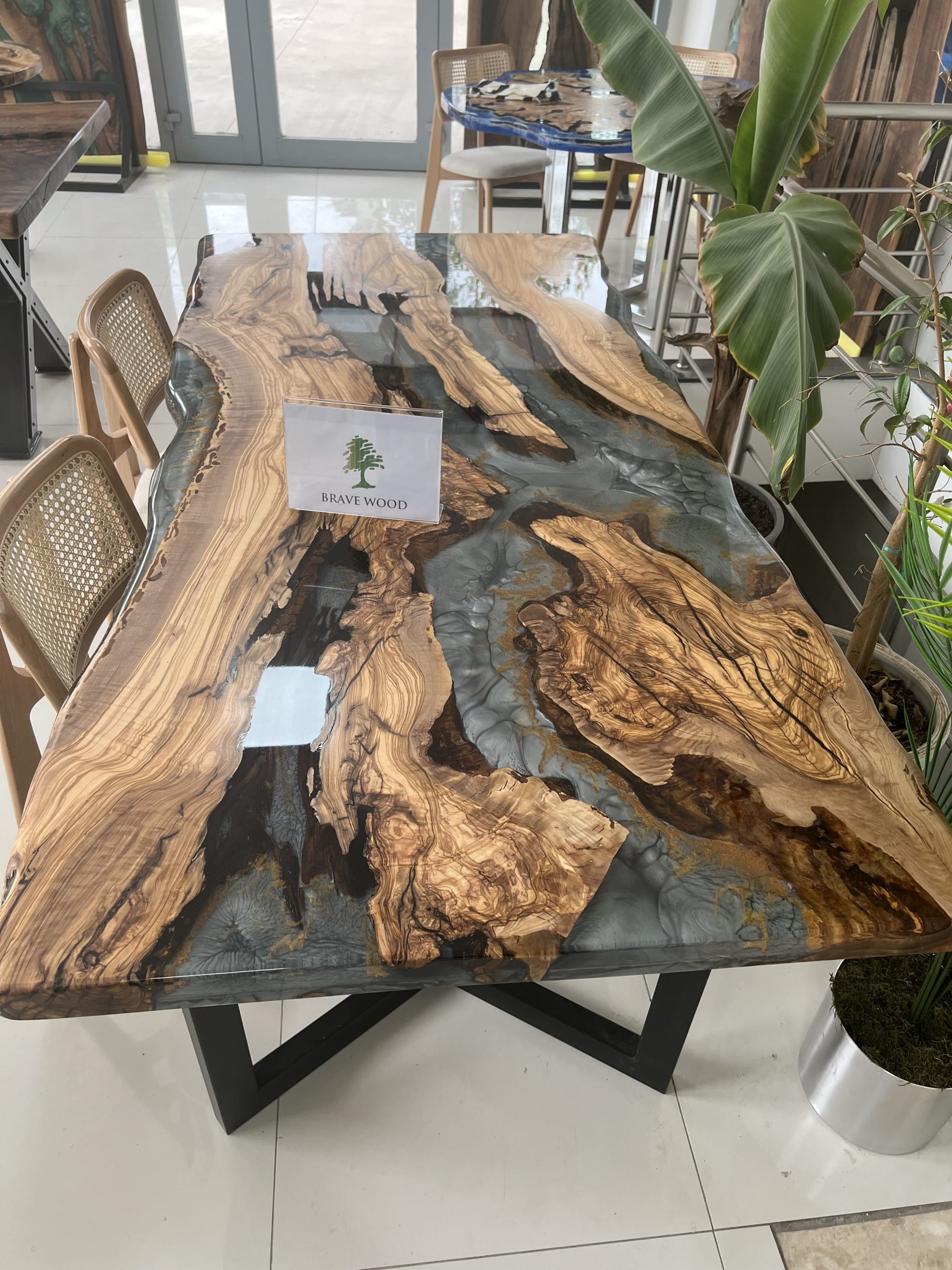 Green Epoxy Resin Table Top, Dining Farmhouse Furniture, Living
