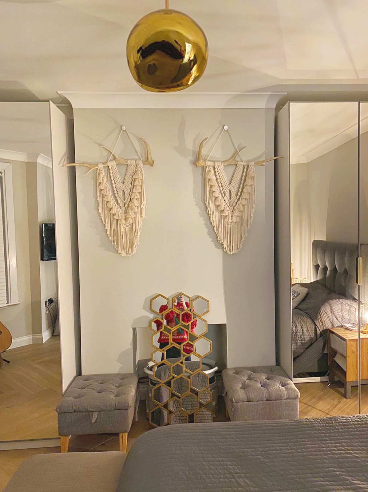 Gold Antler & Black Macrame Wall Hanging