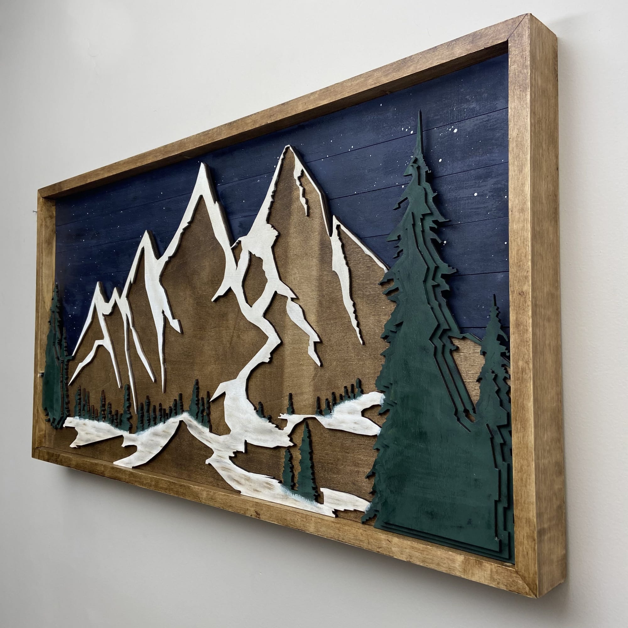 Wood mountain wall deals art