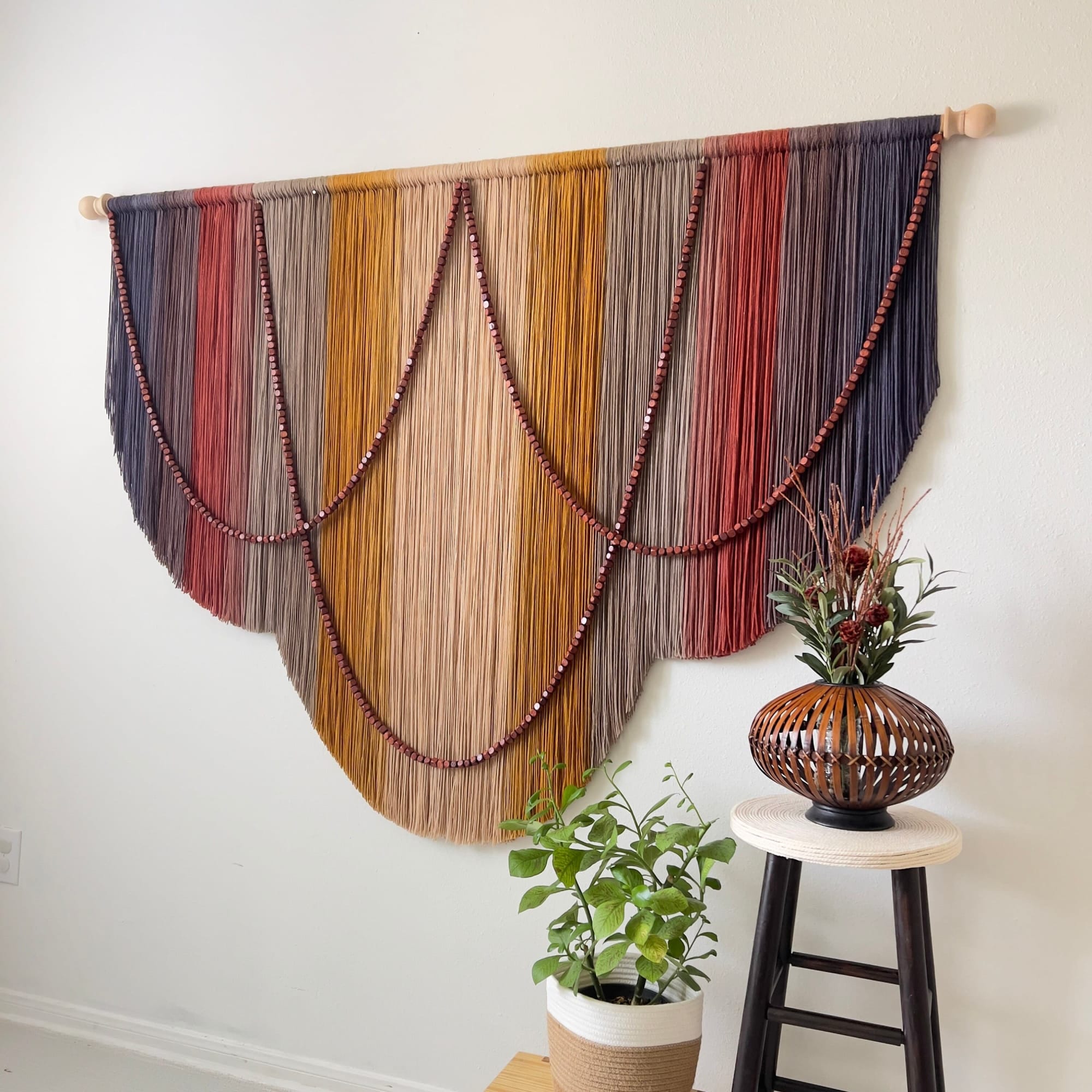 Boho Rainbow Fiber Art Yarn Wall Hanging by Mercy Designs Boho