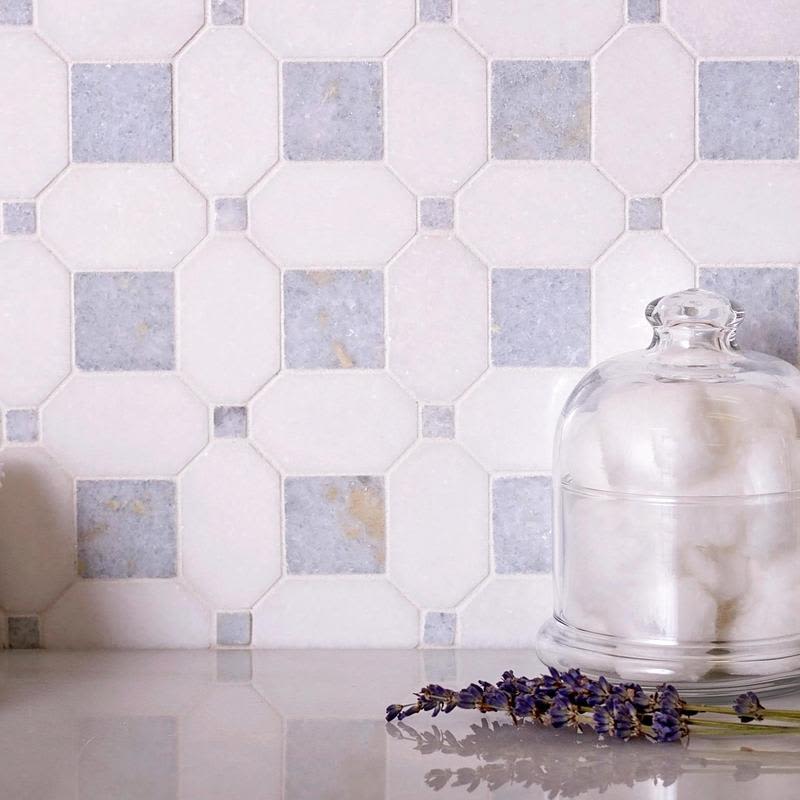 Thassos And Azul Cielo Double Hexagon Marble Mosaic Tile  Online Tile  Store with Free Shipping on Qualifying Orders