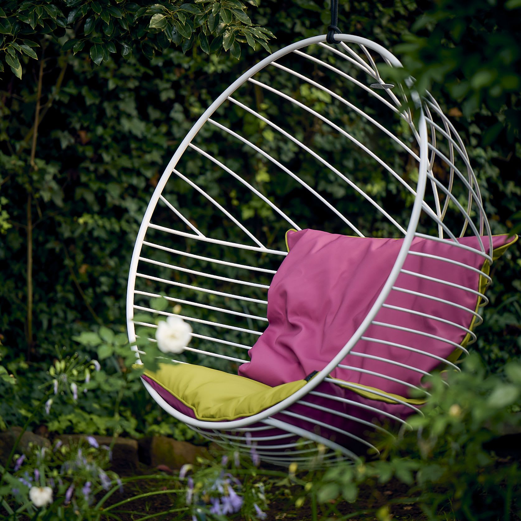 Bubble Hanging Swing Chair Pink and Green Cushions by Studio