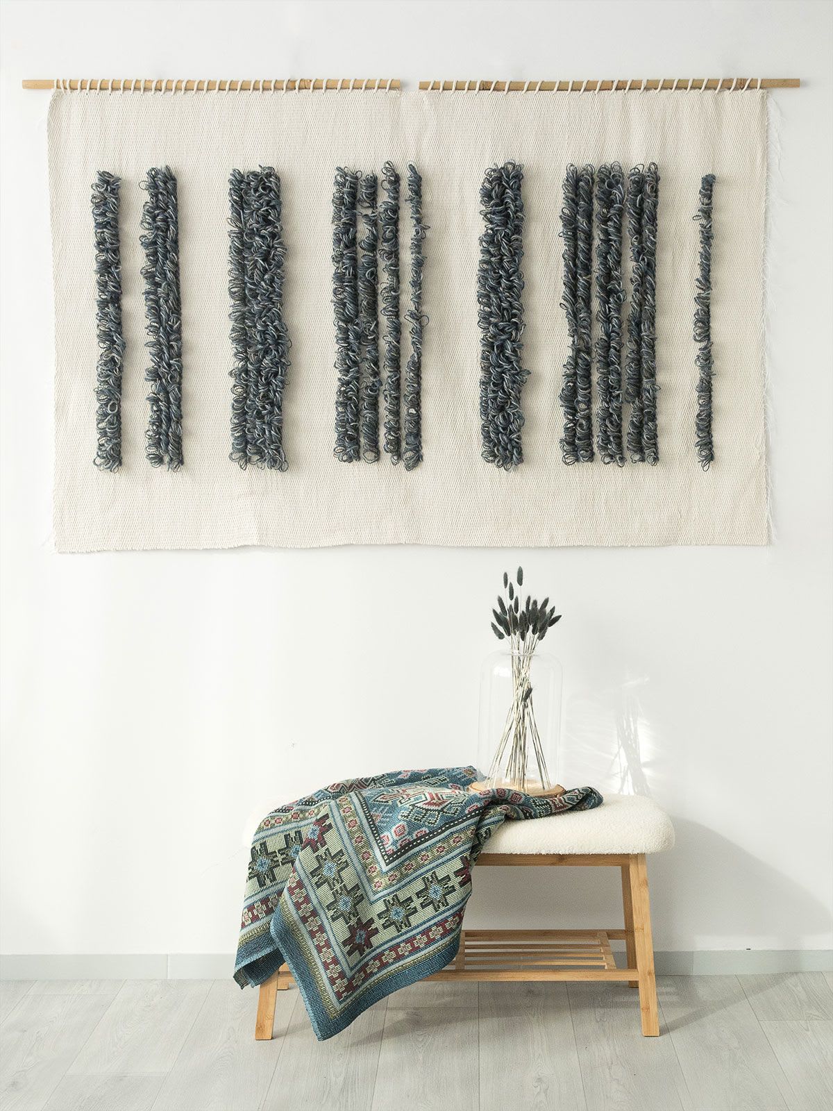 Tulip Unveiled Tapestry Wall Hanging with Curved Black Steel Hangers and  Coordinating Tassels