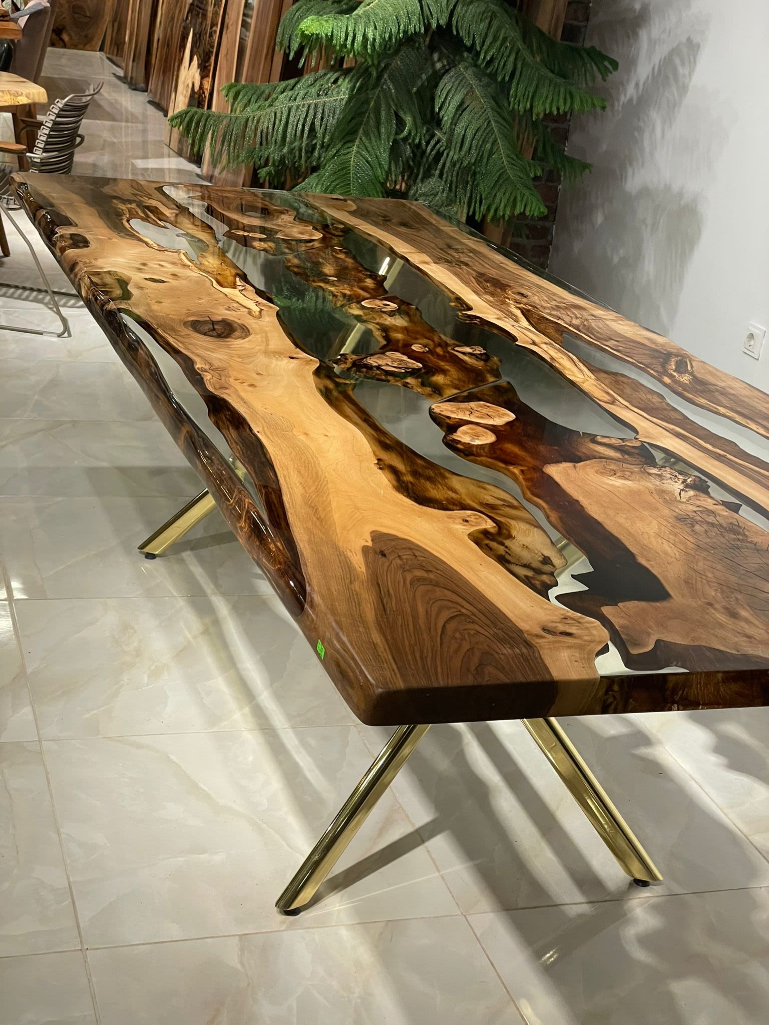 Walnut epoxy resin Dining Table with transparent resin river, made to order