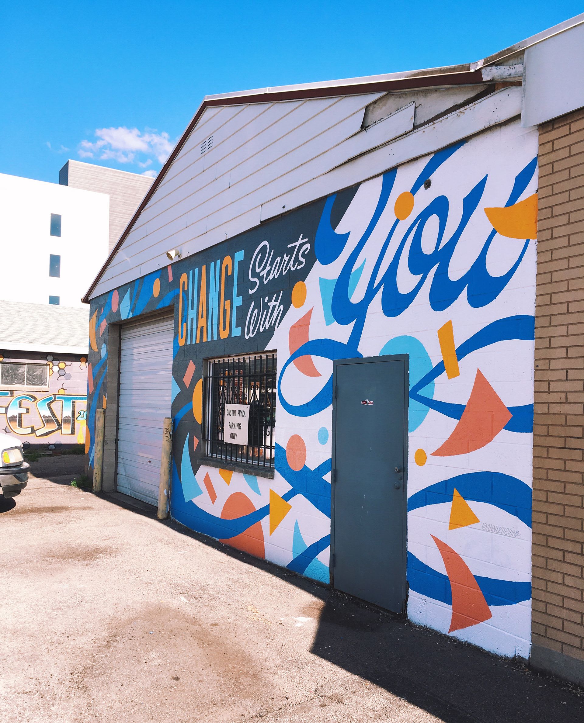 Change Starts With You Mural by Ann Chen (Annlettering) seen at Gustin Hydraulics, Inc., Salt