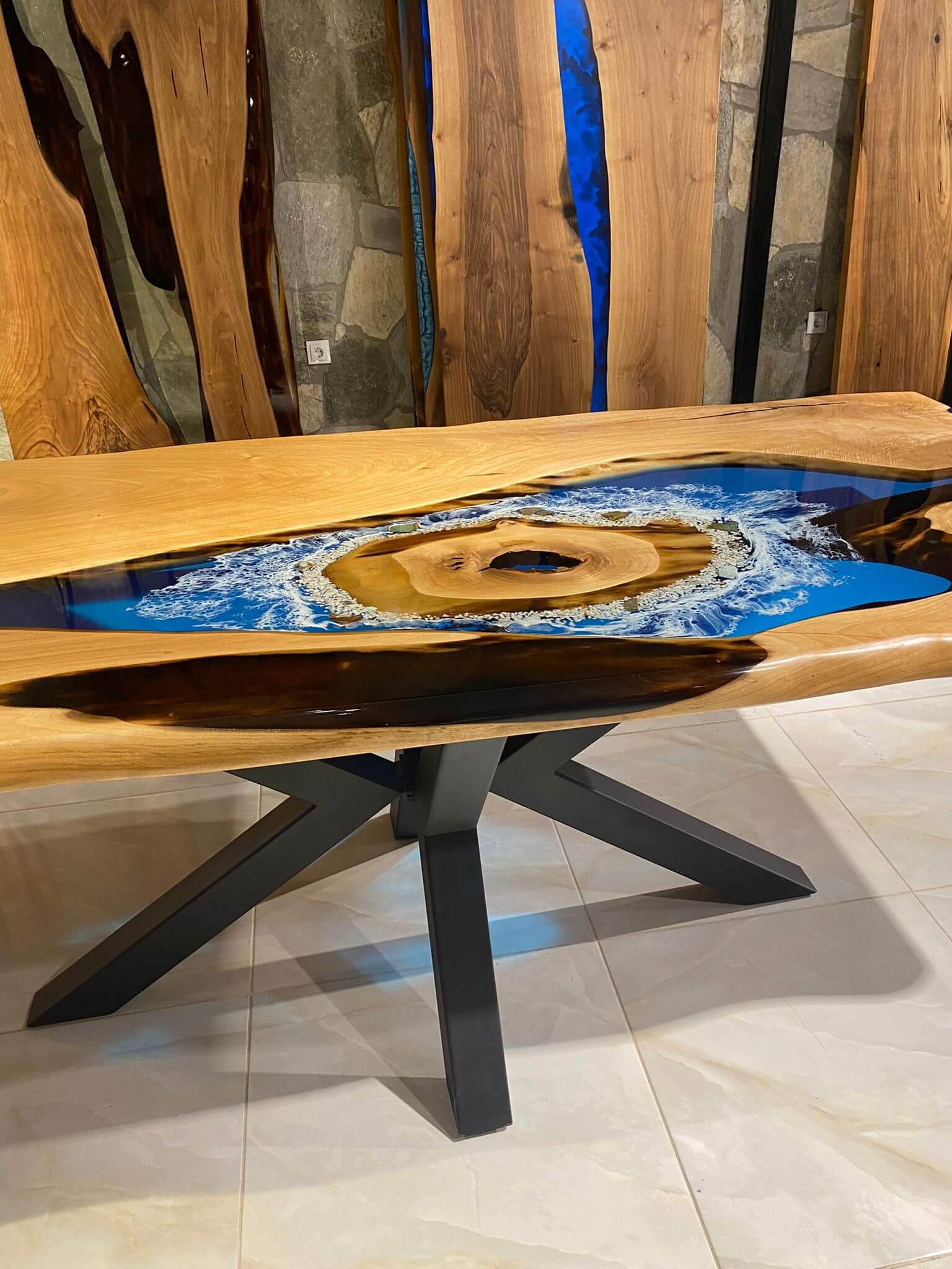  Natural Burn Wood Table Resin Black Epoxy Table Epoxy