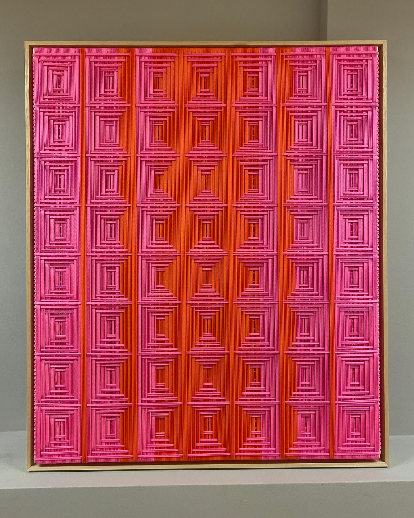 grid-neon-pink-and-neon-orange-by-fault-lines-wescover-wall-hangings