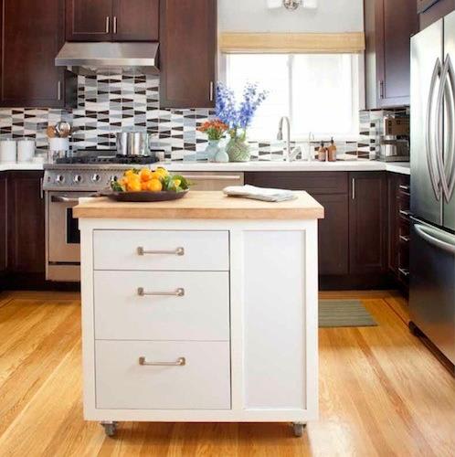 White island kitchen cabinet with natural wood