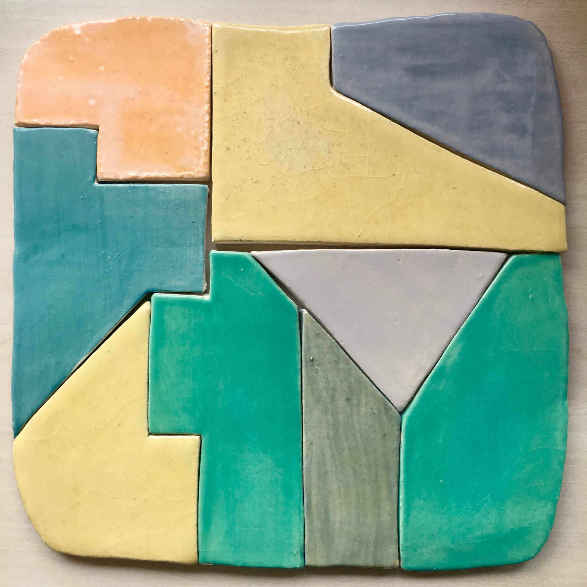 geometric ceramic tile wall sculpture by Kelly Witmer Wescover Wall
