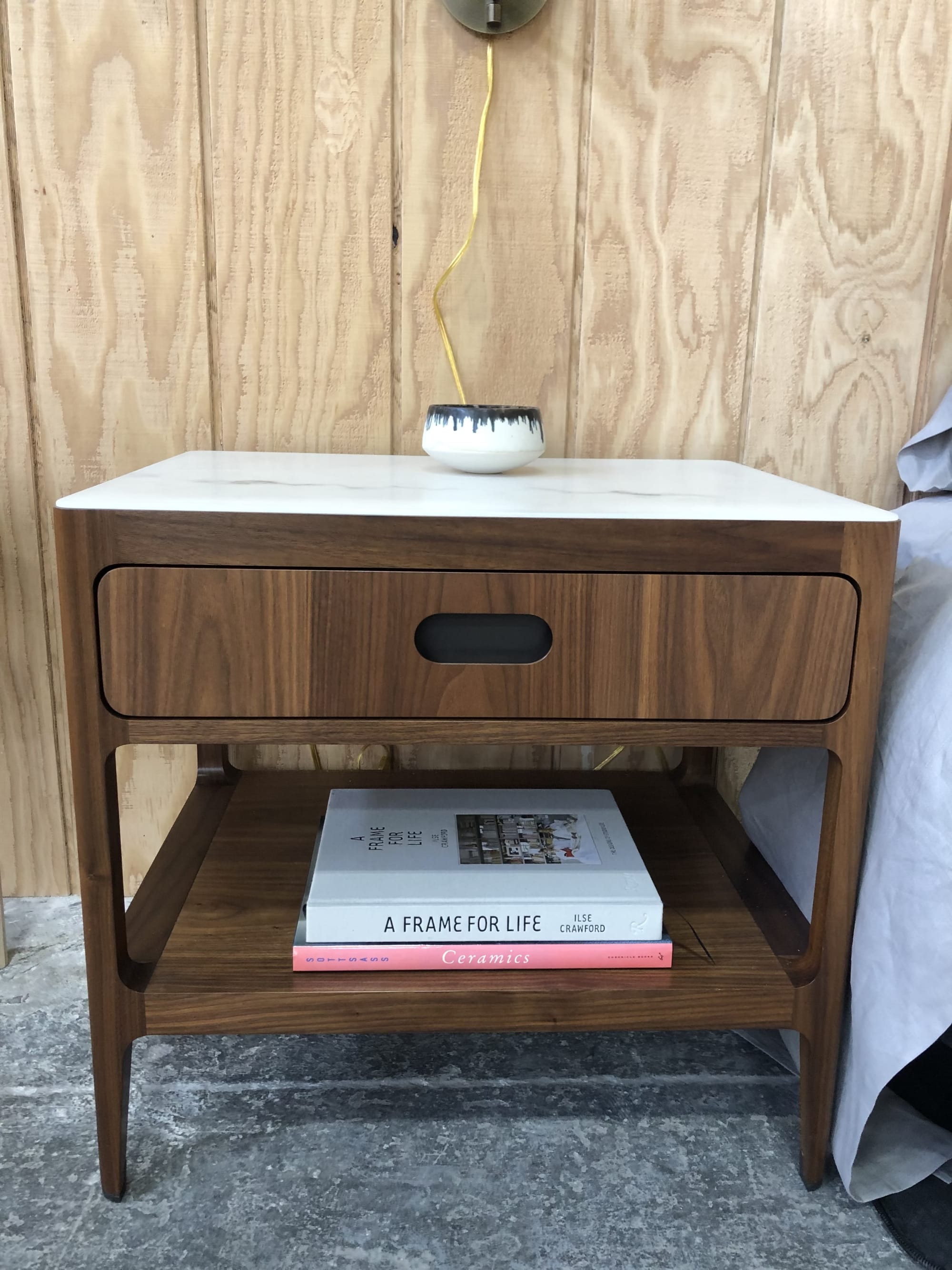 Single Drawer Nightstand in Walnut with Brass Details by Munson