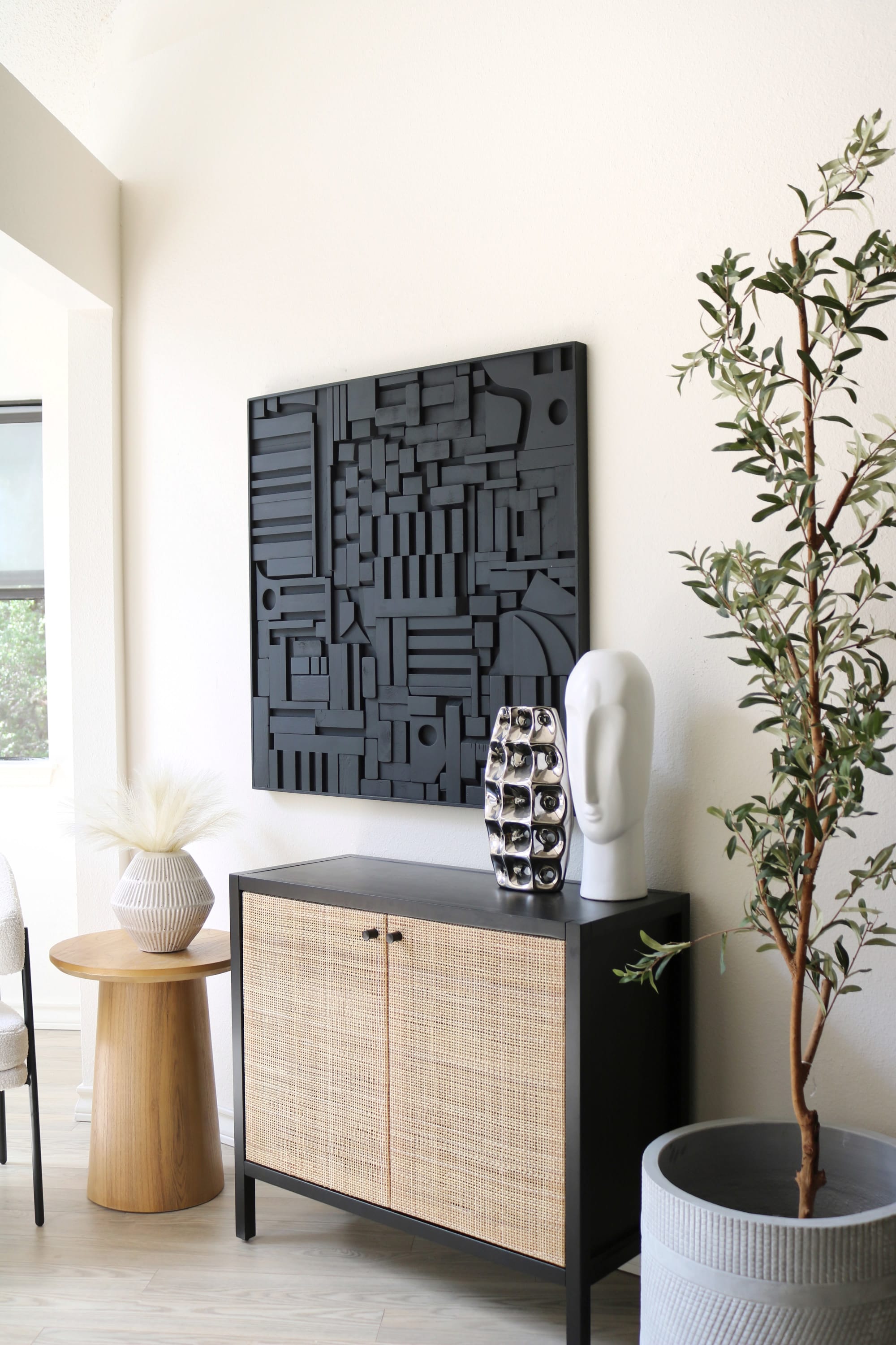 Geometric Wall Art, Wood Wall Art, Large Wooden Mosaic, Dark Wall Decor 