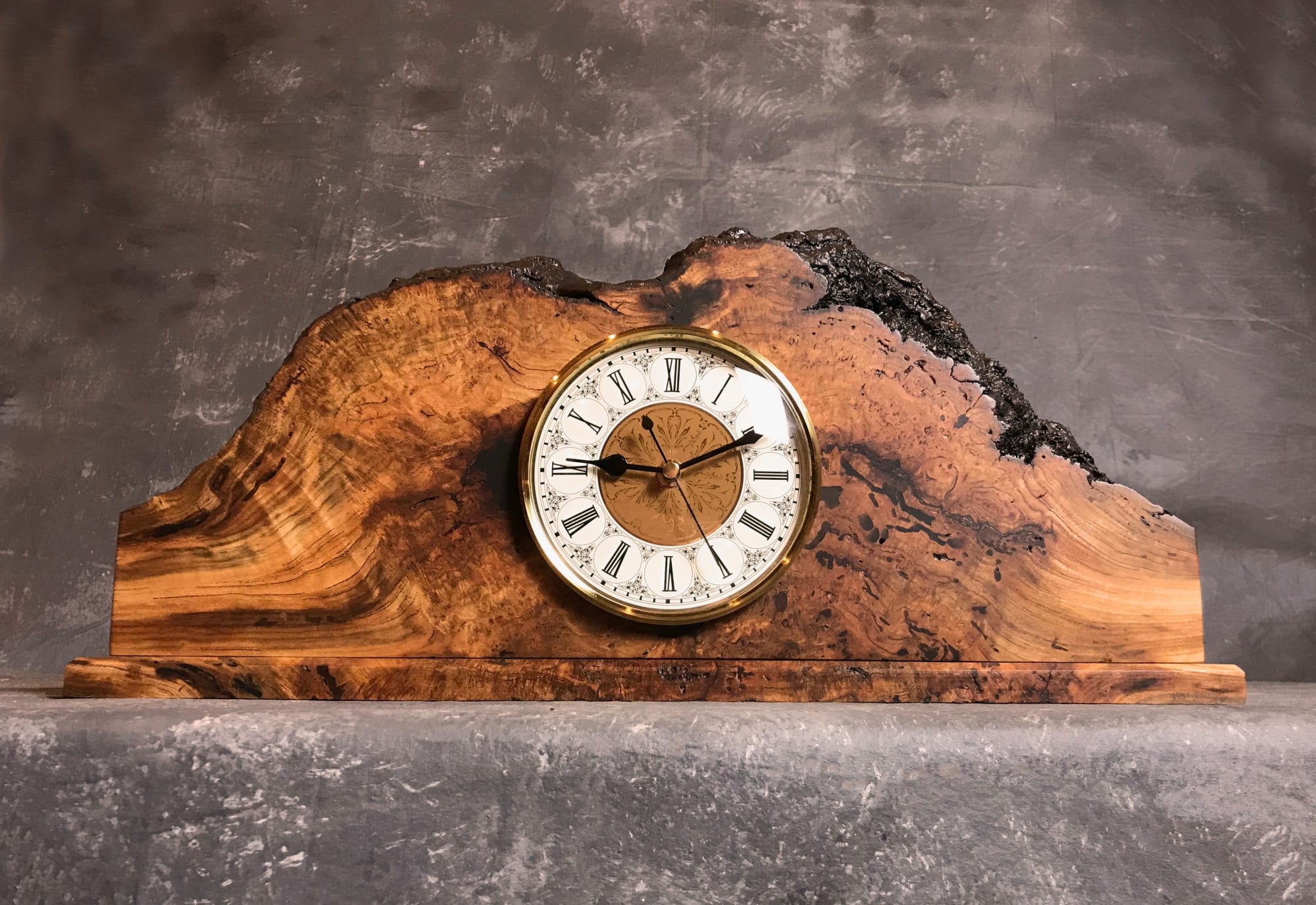 Cherry Burl Mantle Clock – Live edge, Rustic