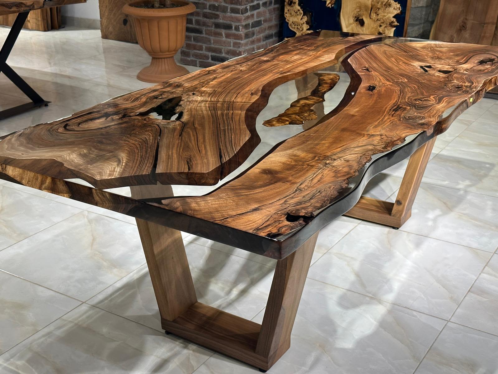 Epoxy Resin Table, Transparent Epoxy Resin, Natural Walnut by Gül Natural  Furniture